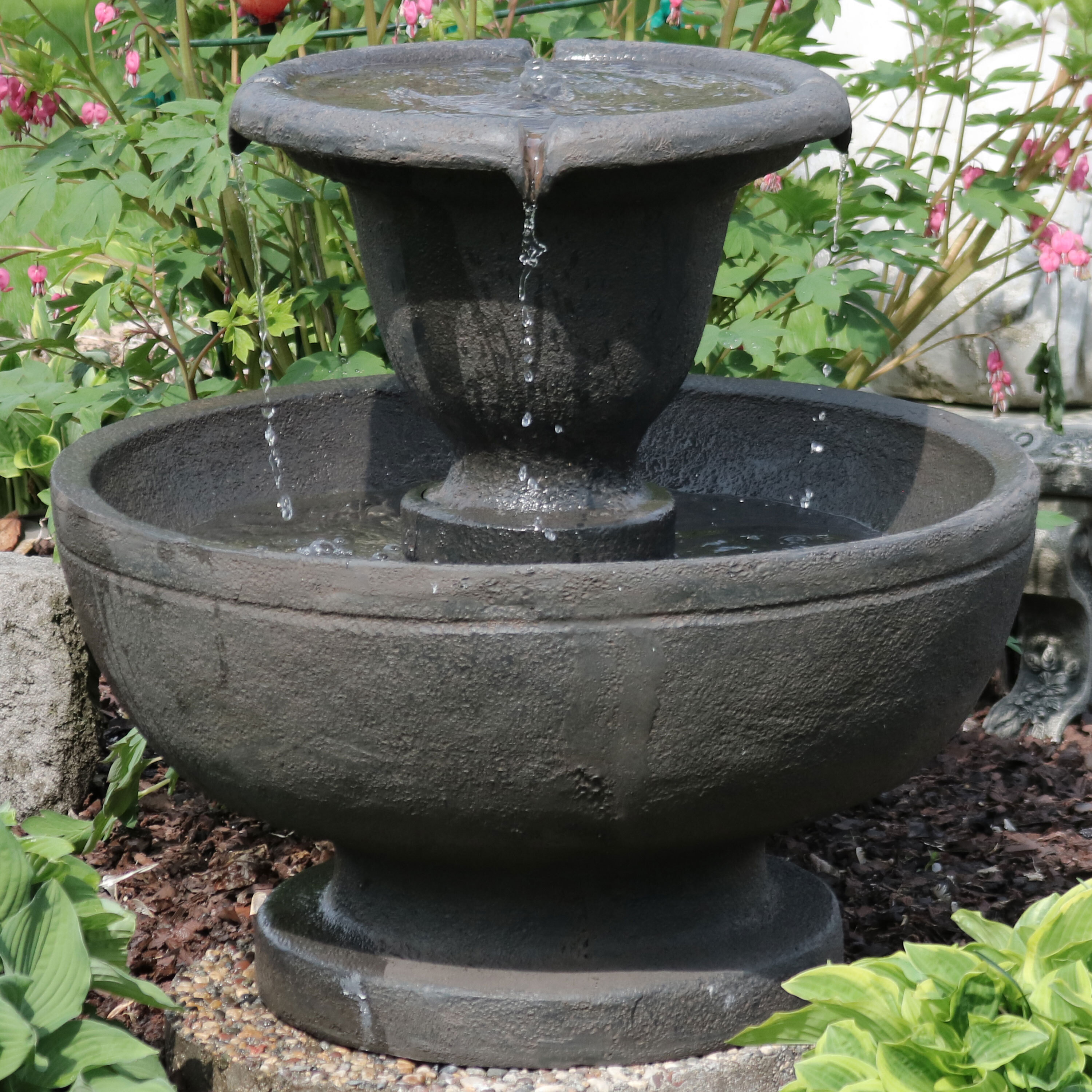thumbnail video image 2 of Sunnydaze Streaming Falls Modern Polyresin 2-Tier Outdoor Water Fountain, 2 of 16