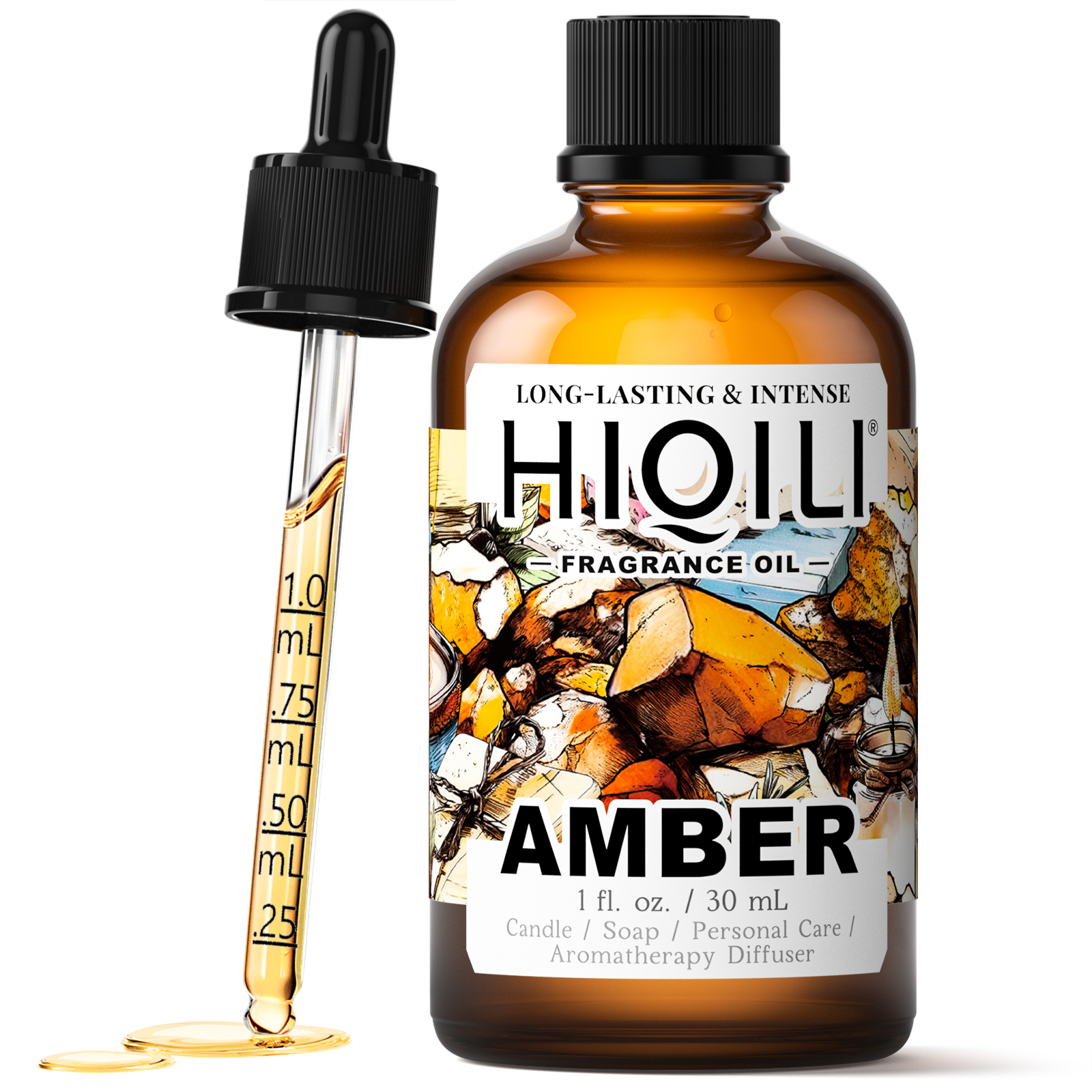 thumbnail video image 2 of HIQILI Amber Fragrance Oil, 30mL Pure Perfume Oil for Soothing Mood Support Diffuser Humidifier, 2 of 8
