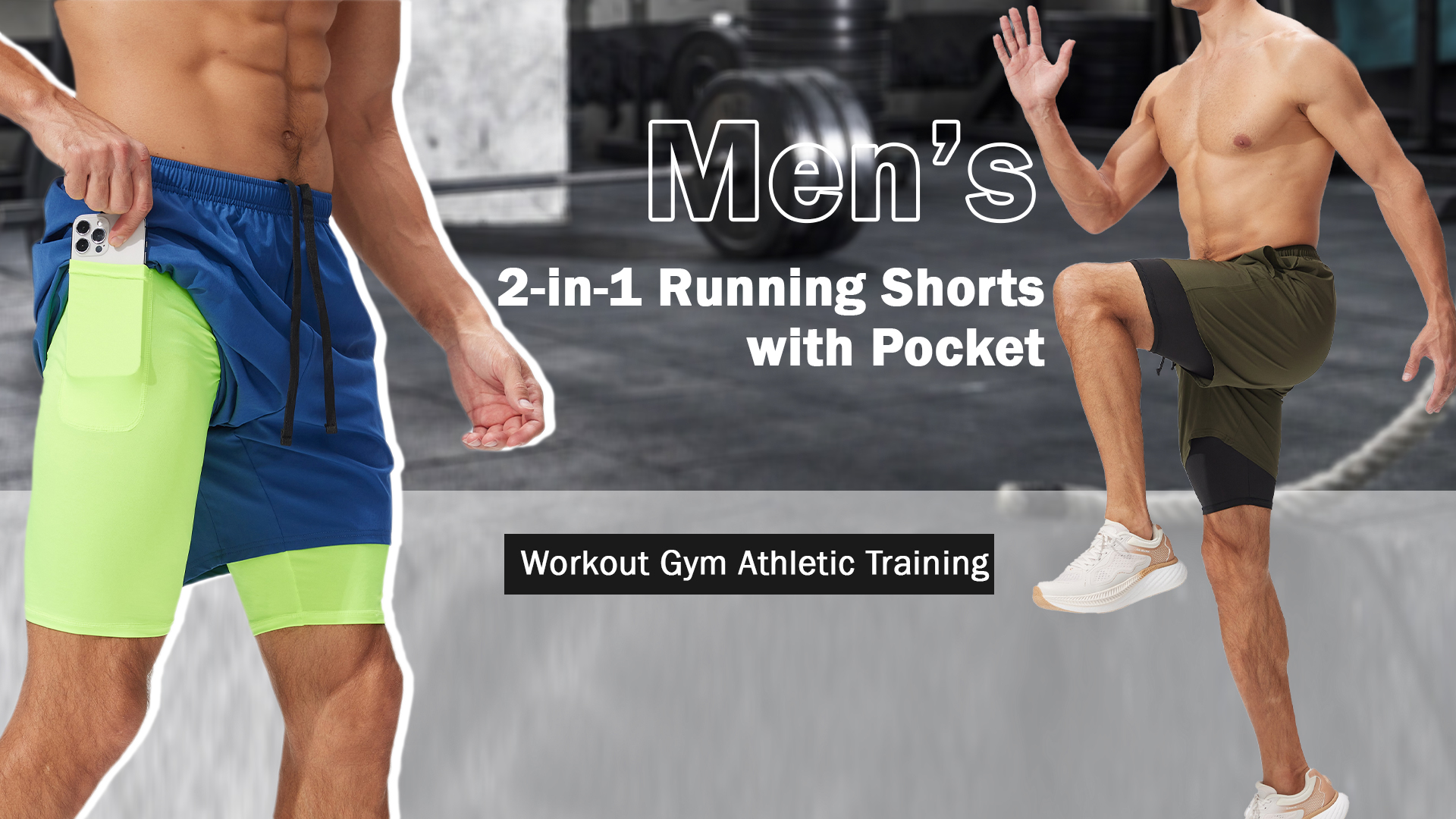 thumbnail video image 2 of FEOYA Men's 2 in 1 Running Shorts Liner Male Quick Dry Athletic Shorts Breathable Gym Sweat Shorts Training Sports Basketball Shorts with Phone Pocket L Blue, 2 of 7