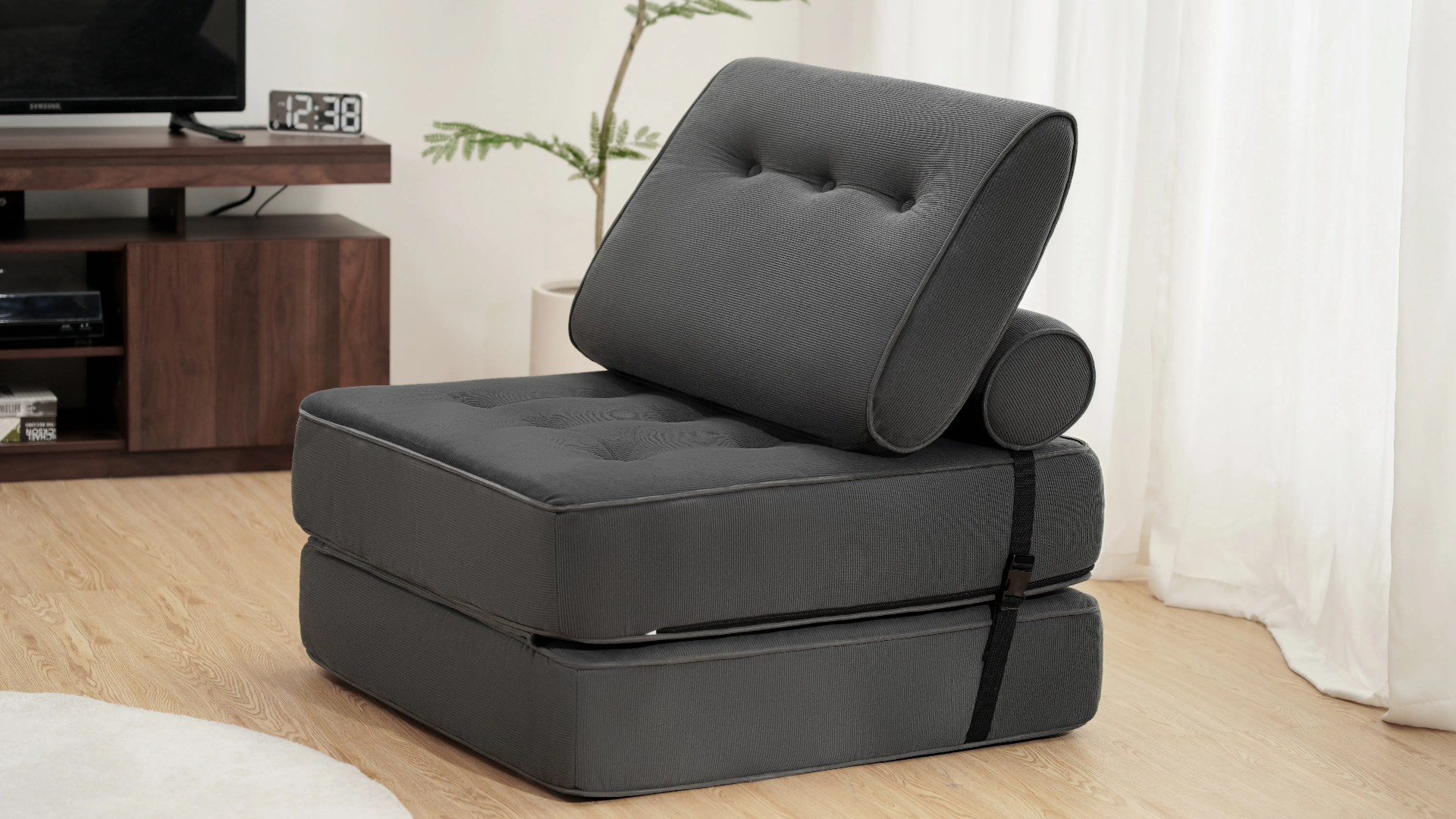 thumbnail video image 2 of Hommpa Folding Sofa Bed,Convertible Floor Couch for Adult with Pillow with High Density Foam Filling,Comfort Floor Sofa Portable Sleeper Chair for Bedroom Living Room,Dark Gray,Single, 2 of 10