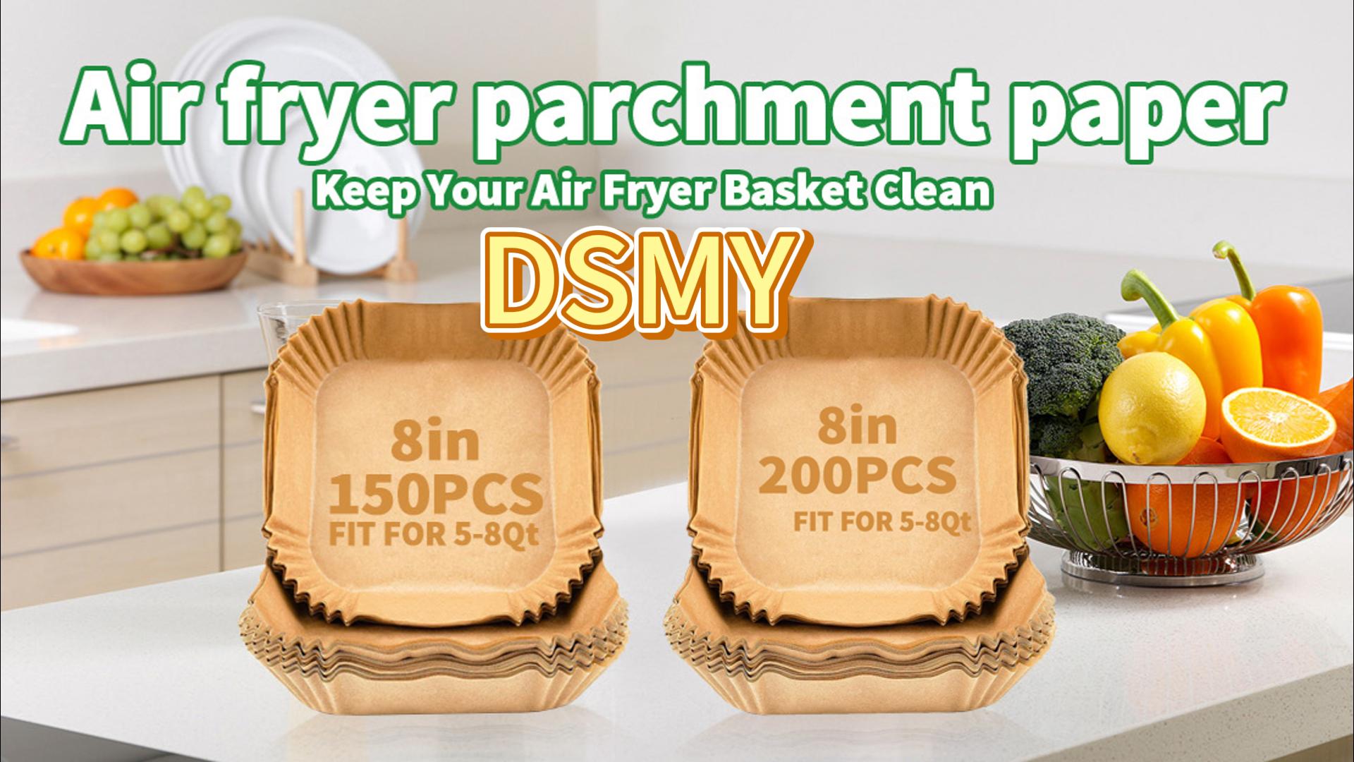 thumbnail video image 2 of 8 Inch Air Fryer Parchment Liners 100 PCS, Disposable Non-Stick Paper for 5-8QT Fryer Basket, Baking Roasting Microwave Safe, Flower Pattern, Brown, 2 of 7