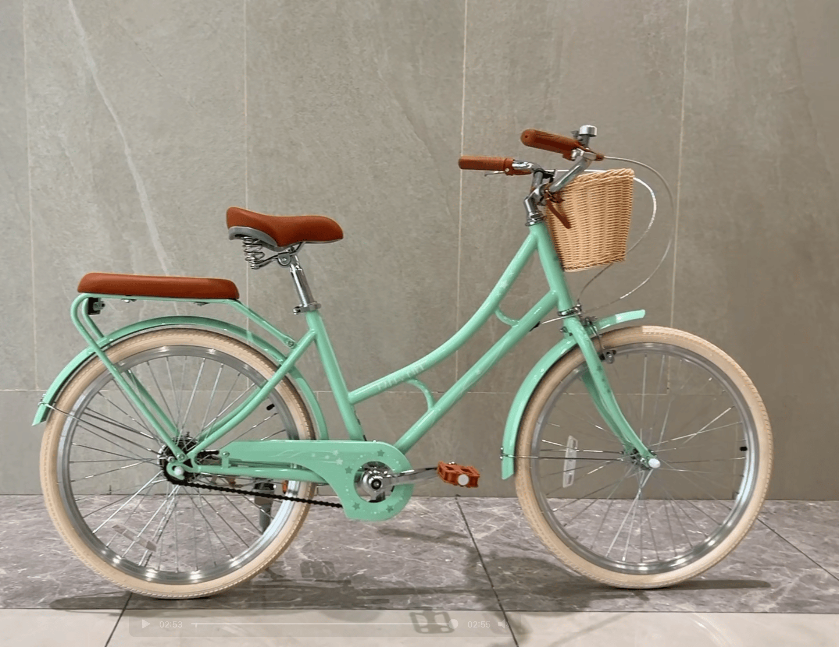 thumbnail video image 2 of POVANLI 24" Cruiser Bike Single Speed Lady's Hybird Bicycle for Ages 7-11 Years with Basket Blue, 2 of 9