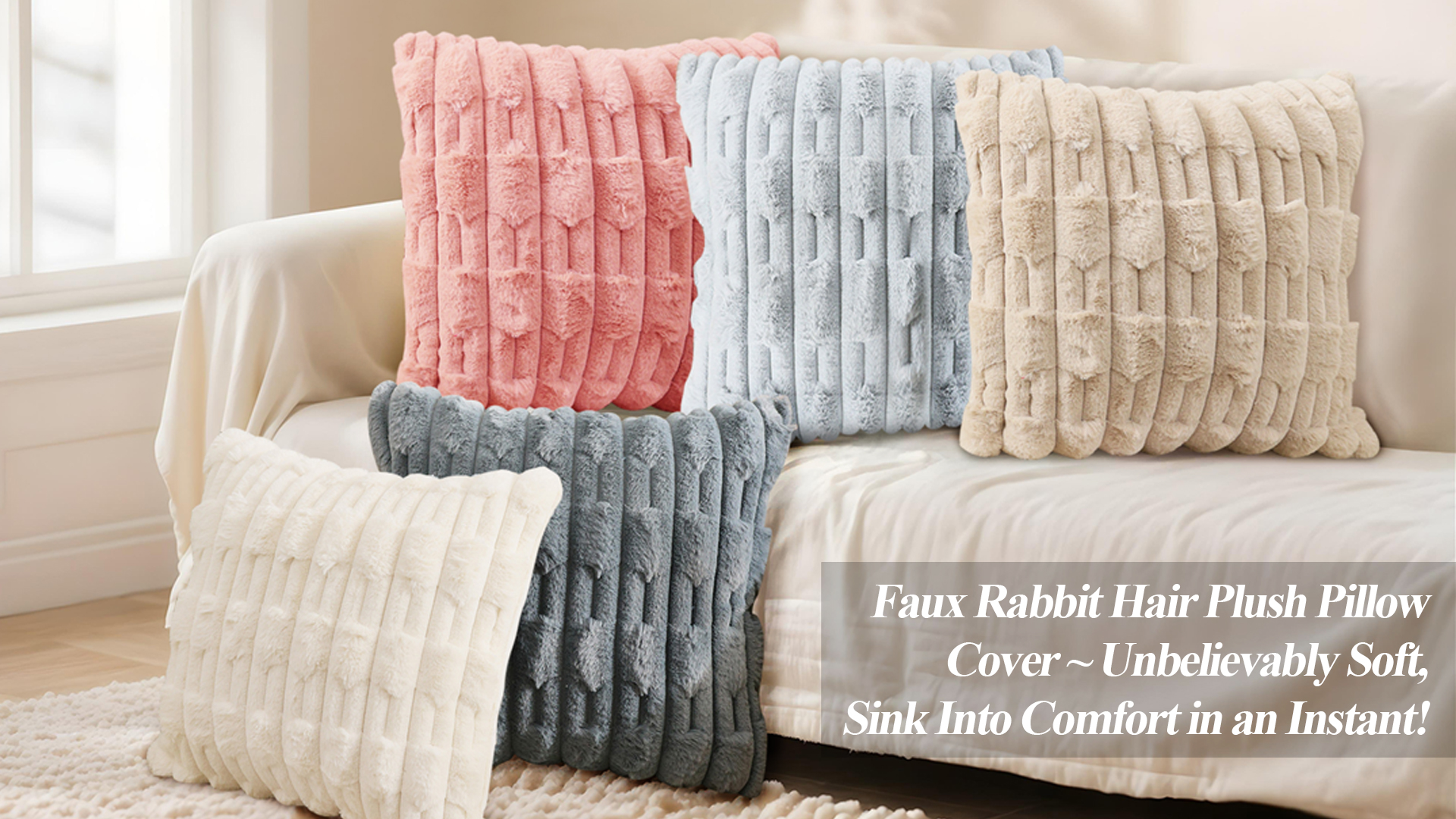 thumbnail video image 2 of HonorHut Faux Fur Throw Pillow Covers Boho Lumbar Cushion Cover Double Sided Soft Plush Pillow Cover Decorative Pillowcases 20x20Inch Pack of 2 Gray, 2 of 7