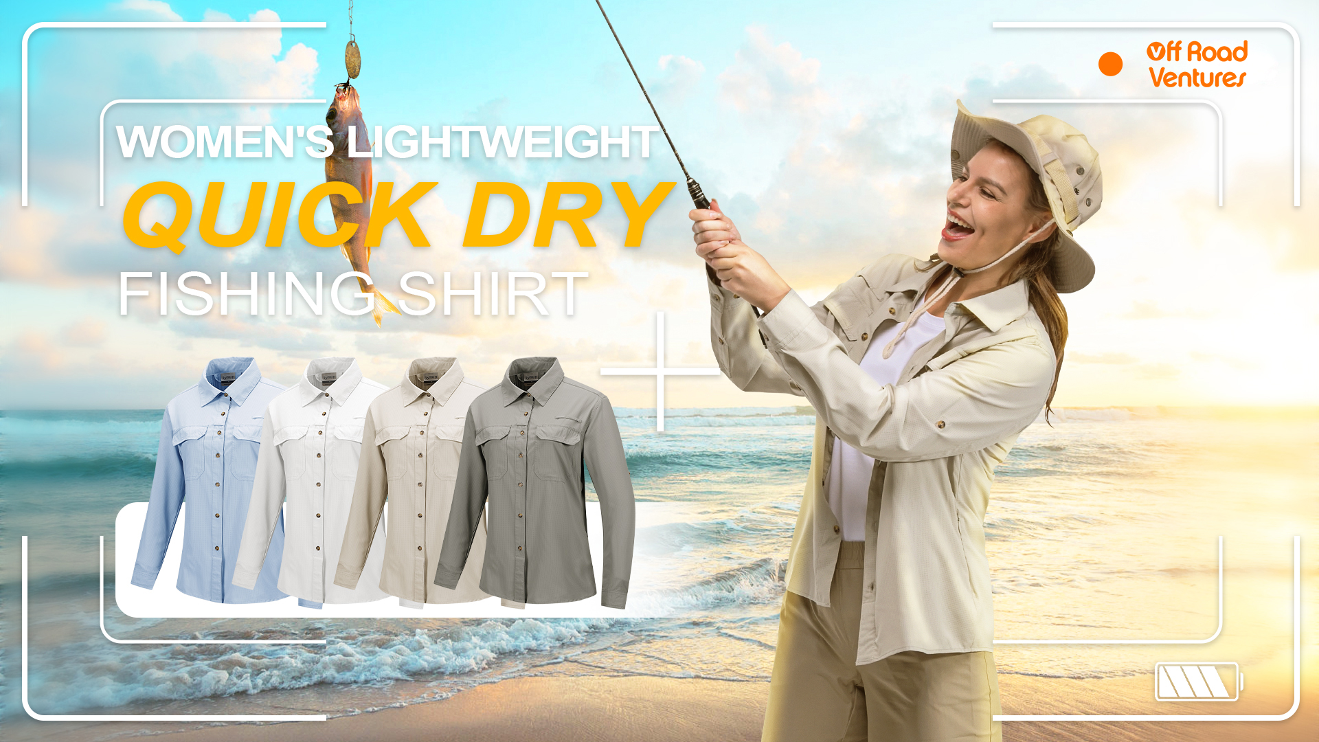 thumbnail video image 2 of Off Road Ventures Womens Fishing Shirt Lightweight Quick Dry Button Down Long Sleeve UV Protection Camp Safari Shirt for Hiking Outdoor, 2 of 8