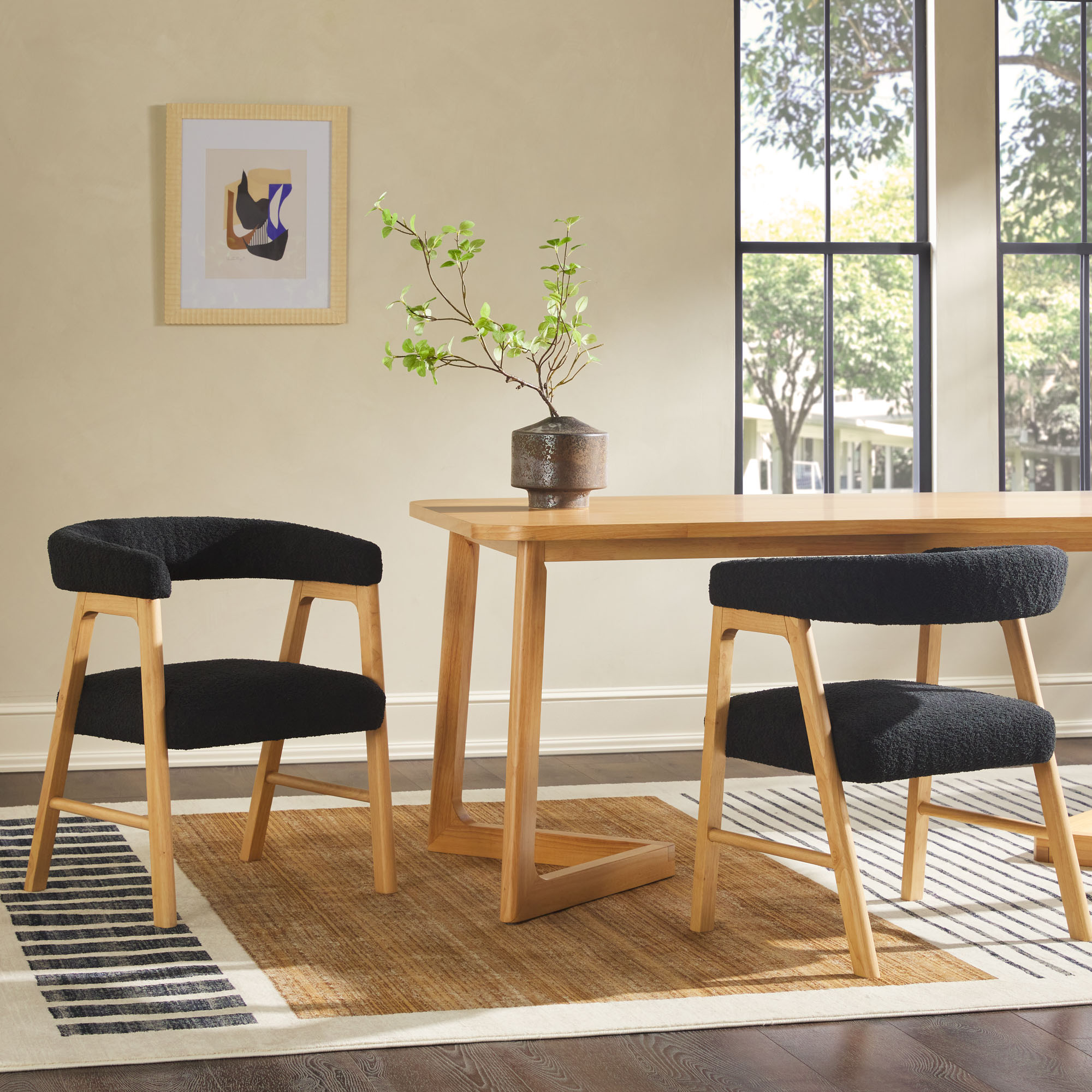 thumbnail video image 2 of Walker Edison Modern Solid Wood Curved Dining Chair with Boucle, Set of 2, Ivory, 2 of 13