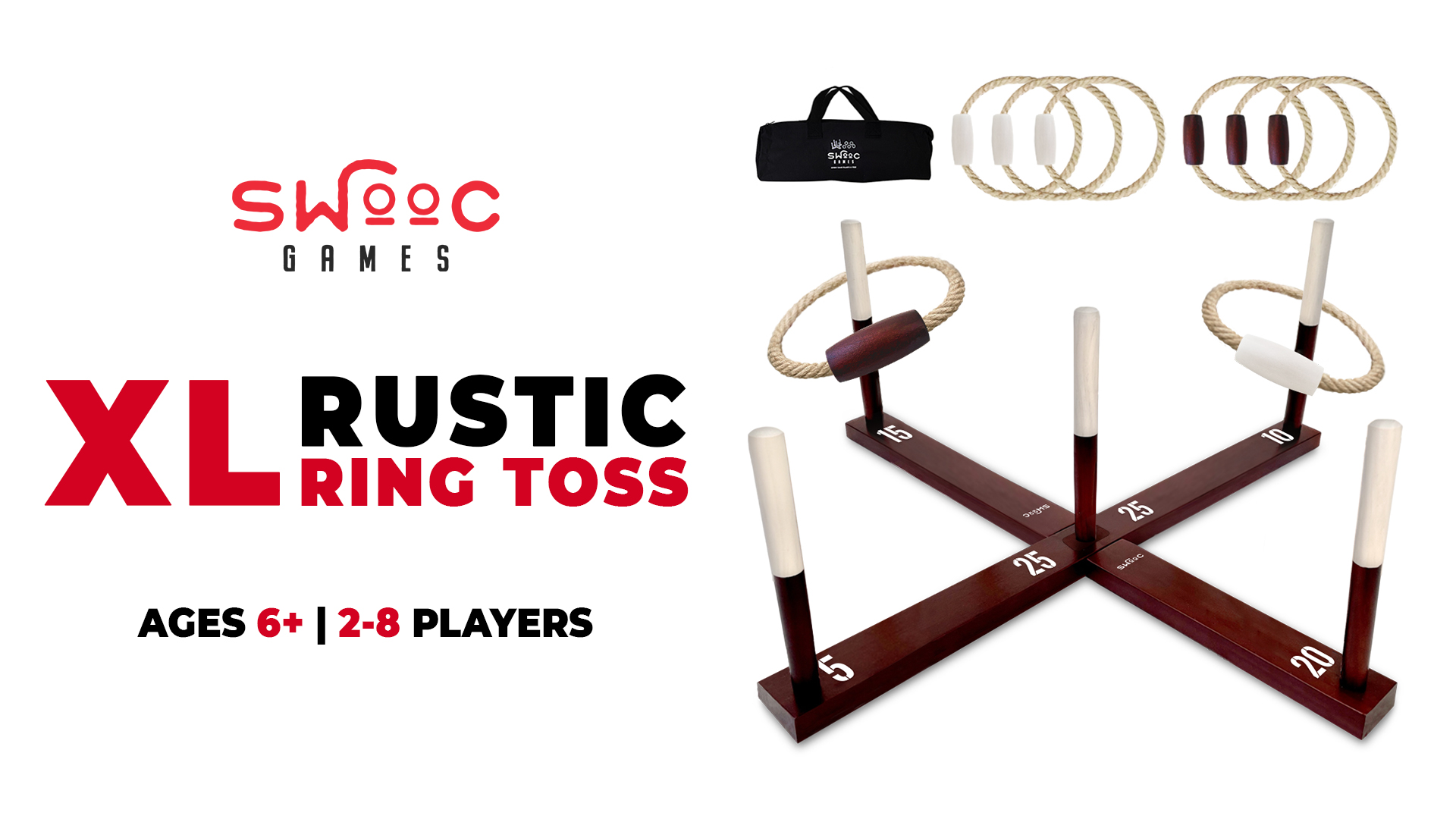 thumbnail video image 2 of SWOOC Games - King Toss™ | Giant Ring Toss Game for Kids and Adults (4ft x 4ft) | Weatherproof Giant Outdoor Games for Adults and Family | Backyard Games | Giant Yard Games | Outside Lawn Games, 2 of 7