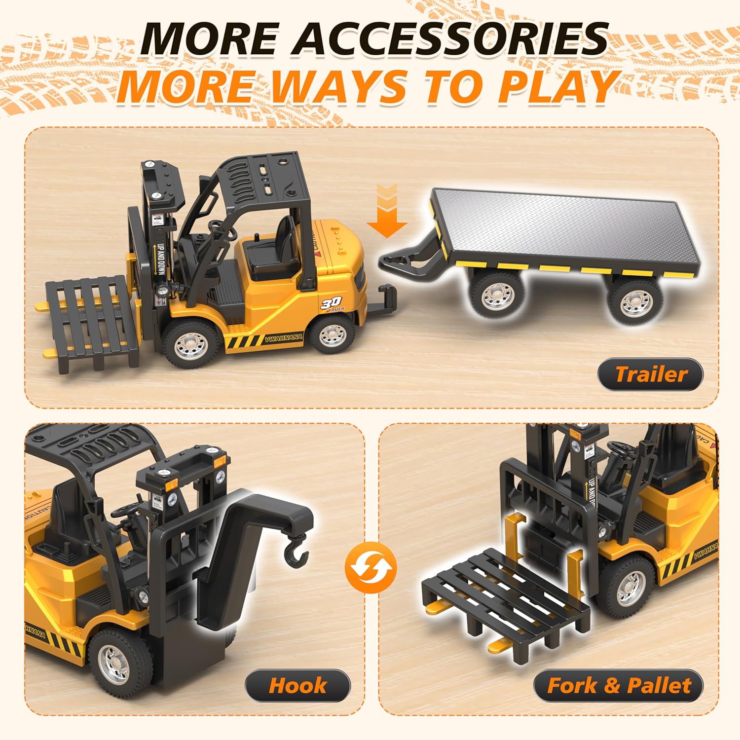 thumbnail video image 2 of Remote Control Forklift with Trailer, 1/64 Mini RC Forklift Toys with Lights & Sound, RC Construction Vehicles for Boys Christmas Birthday Gifts, 2 of 9