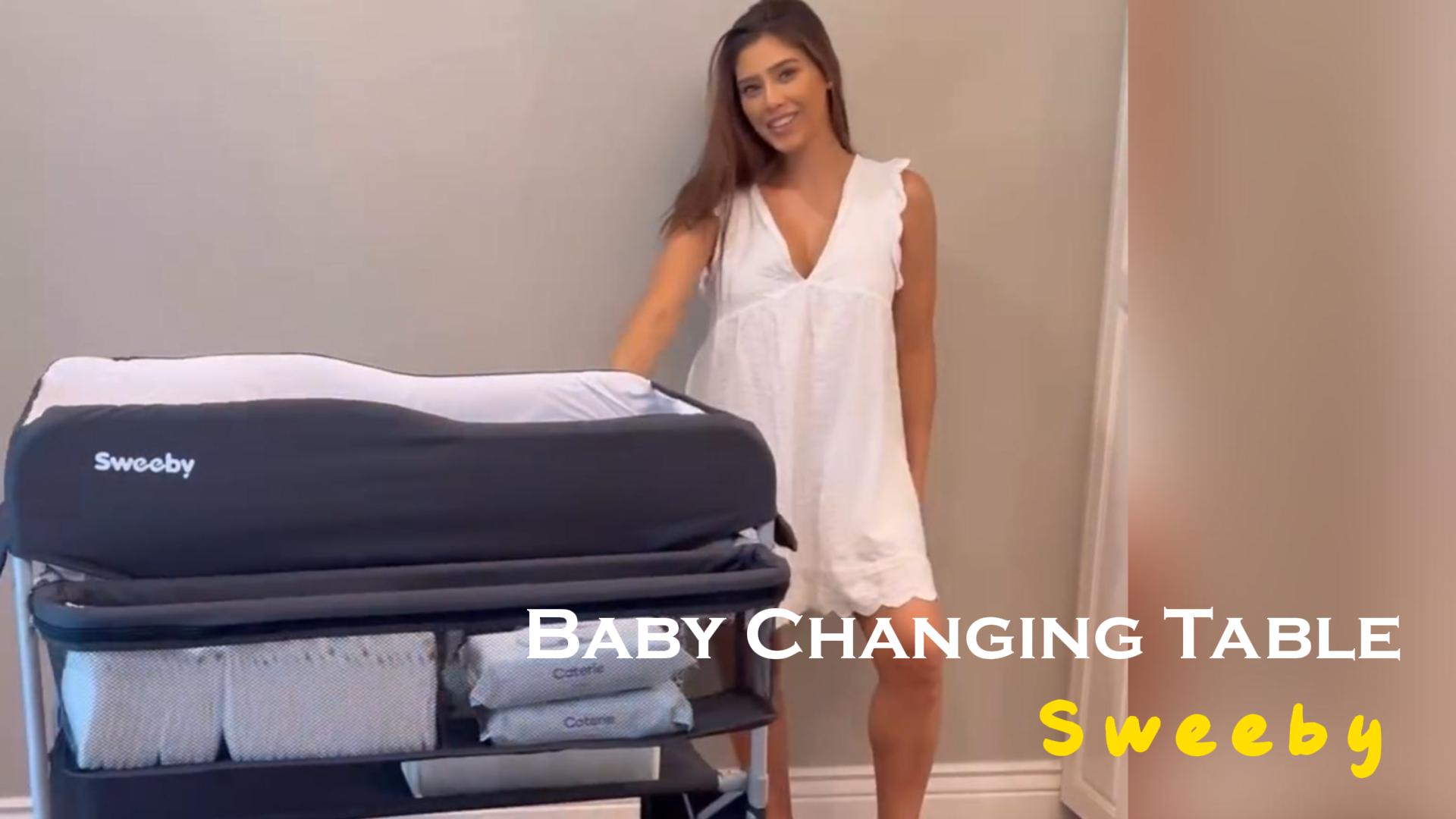 thumbnail video image 2 of Sweeby Portable Baby Changing Table, Foldable Diaper Station with Organizer and Waterproof Pad, 2 of 8