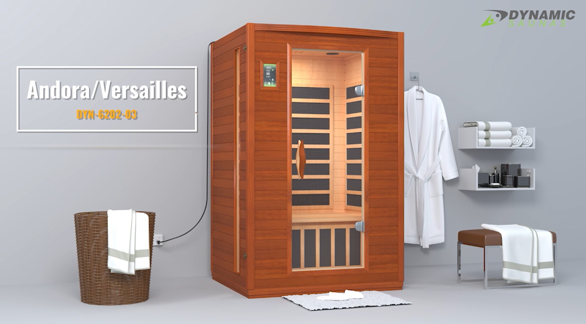 thumbnail video image 2 of Dynamic Saunas Andora 2-Person Low EMF FAR Infrared Sauna, Canadian Hemlock, 2 of 12