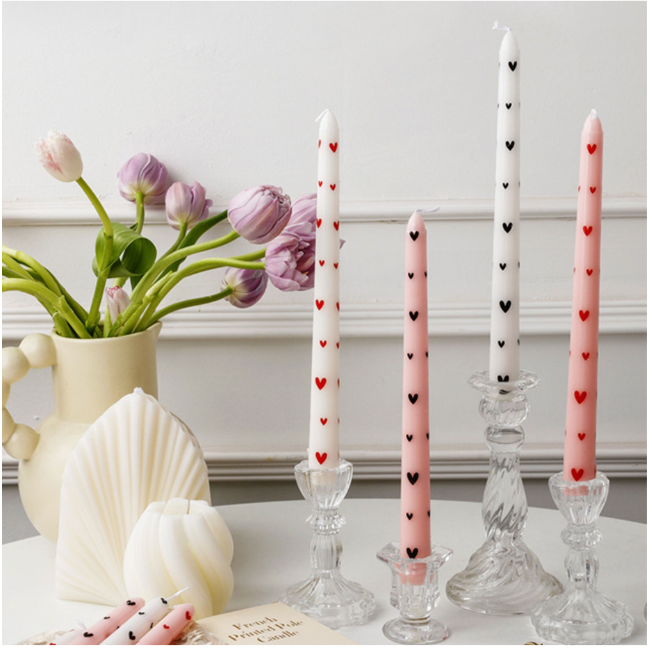 thumbnail video image 2 of chaungfeng 2Pcs Heart Taper Candles, Valentine Heart Decorative Candles Long Unscented Candle Sticks for Birthday Wedding Anniversary Party Home Table Decor, 2 of 7