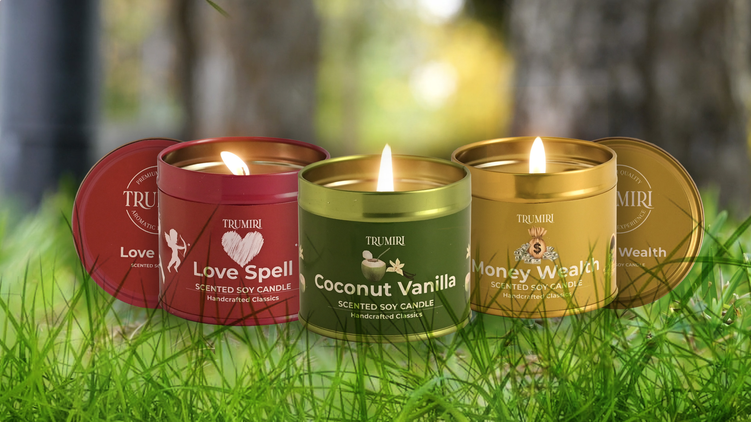 thumbnail video image 2 of Love Spell, Money Wealth, Coconut Vanilla - Soy Candles Non Toxic - Highly Scented Long Lasting with Essential Oils - Variety Pack of 3 x 5oz - for Home Aromatherapy Meditation Gift Travel, 2 of 9