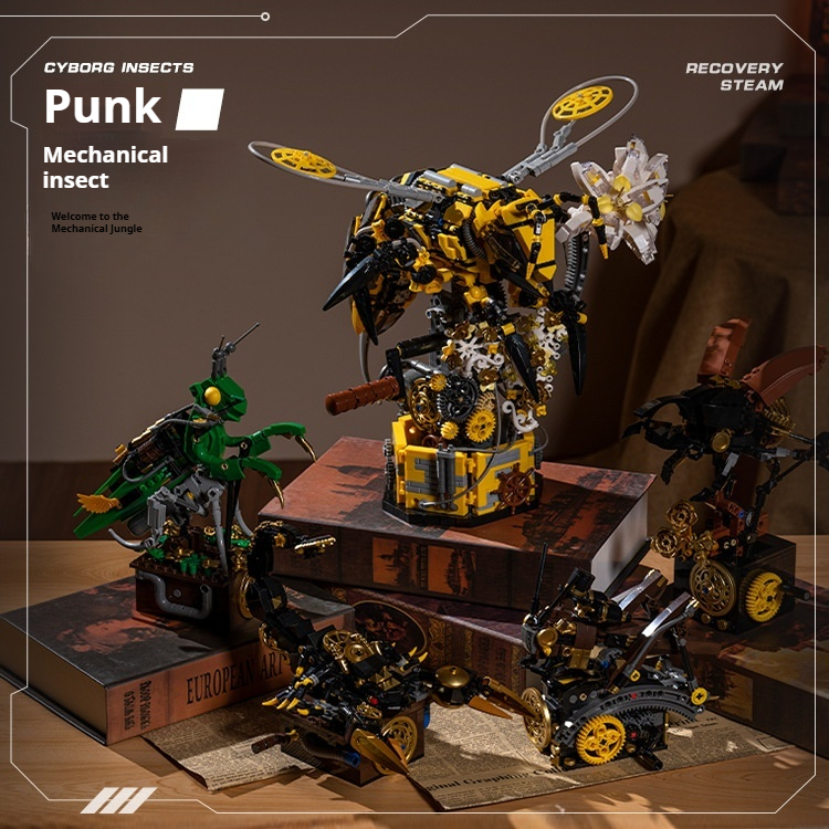 thumbnail video image 2 of Insect series mechanical mantis building blocks educational toy for boys and girls, decoration gift building block set, 2 of 6