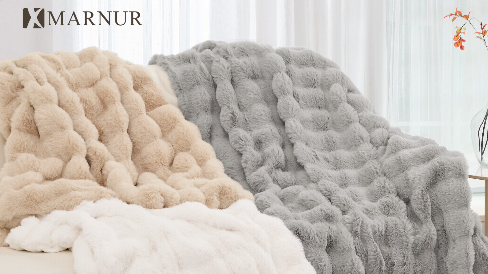 thumbnail video image 2 of MARNUR Electric Throw Blanket 50"x60", Faux Fur Heated Throw, 6 Heating Levels, 4 Hours Timer - White, 2 of 14
