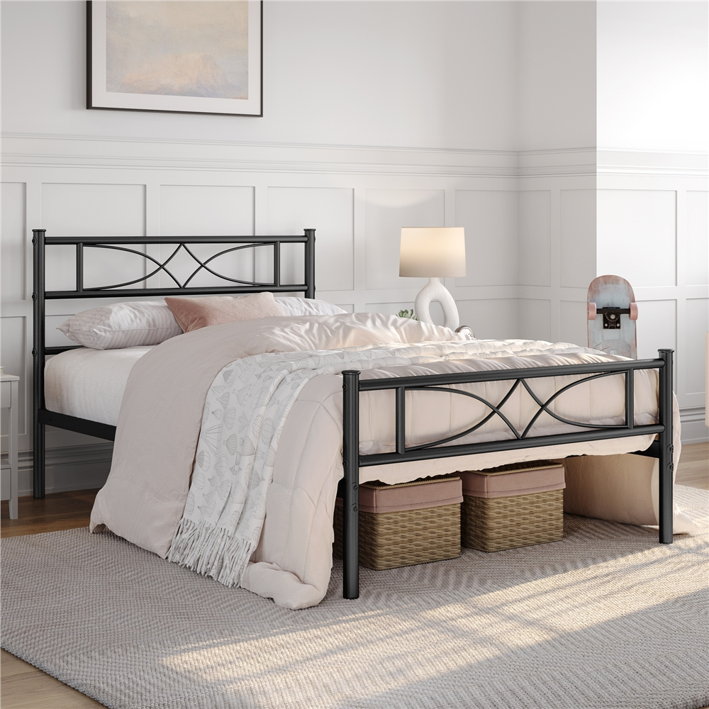 thumbnail video image 2 of Topeakmart Twin Size Metal Bed Frame with Curved Design Headboard and Footboard, Black, 2 of 8