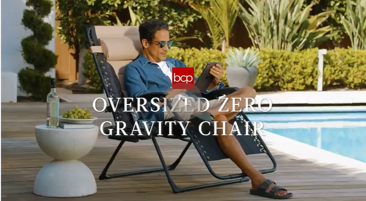 thumbnail video image 2 of Best Choice Products Oversized Padded Zero Gravity Chair, Folding Outdoor Patio Recliner w/ Side Tray - Slate Blue, 2 of 8