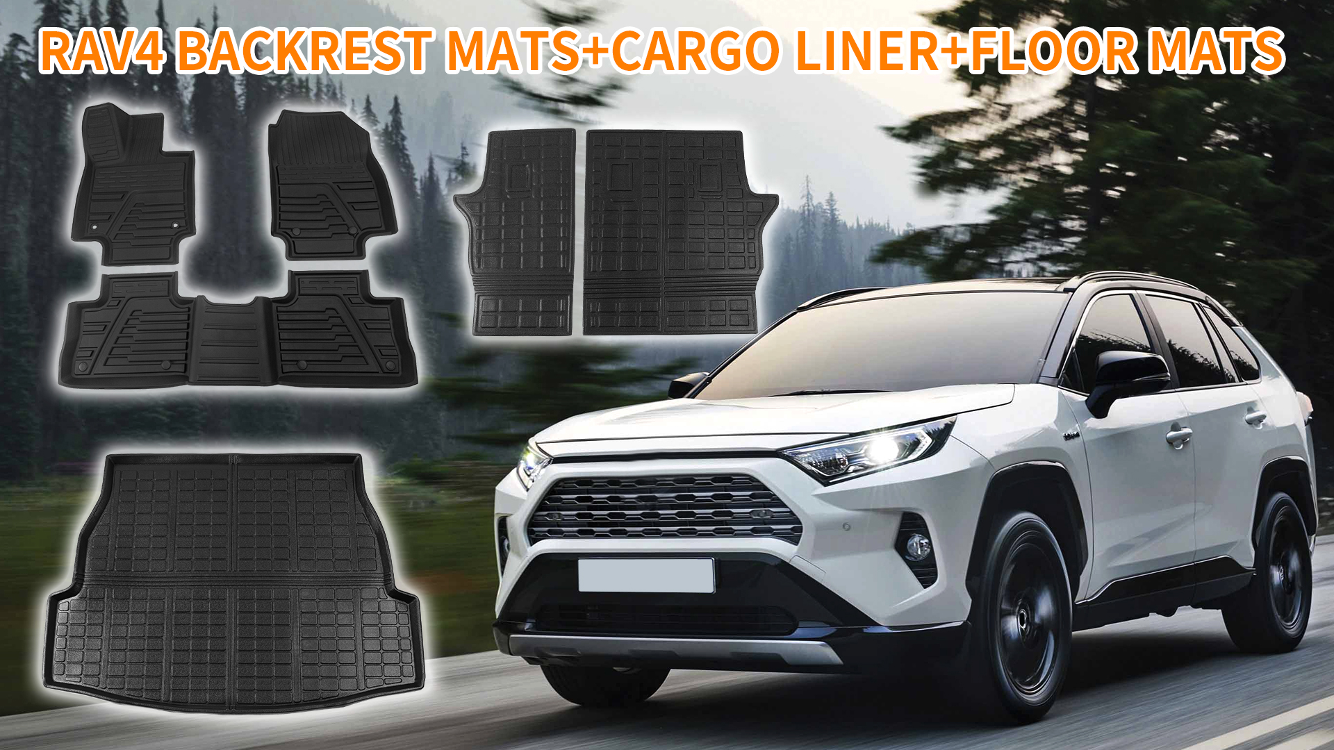 thumbnail video image 2 of Fit 2019-2025 Toyota Rav4 Floor Mats TPE Cargo Liner All Weather Rear Trunk Mat for Toyota Rav4 Accessories (Backrest Mats+Cargo Liner+Floor Mats), 2 of 9