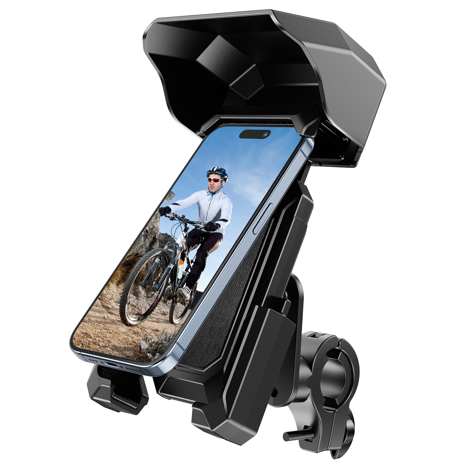 thumbnail video image 2 of HOMPOW Motorcycle Phone Mount, Fits Most Handlebars, , 360° Adjustable, Compatible with iPhone, Samsung, All Cell Phone, 2 of 8