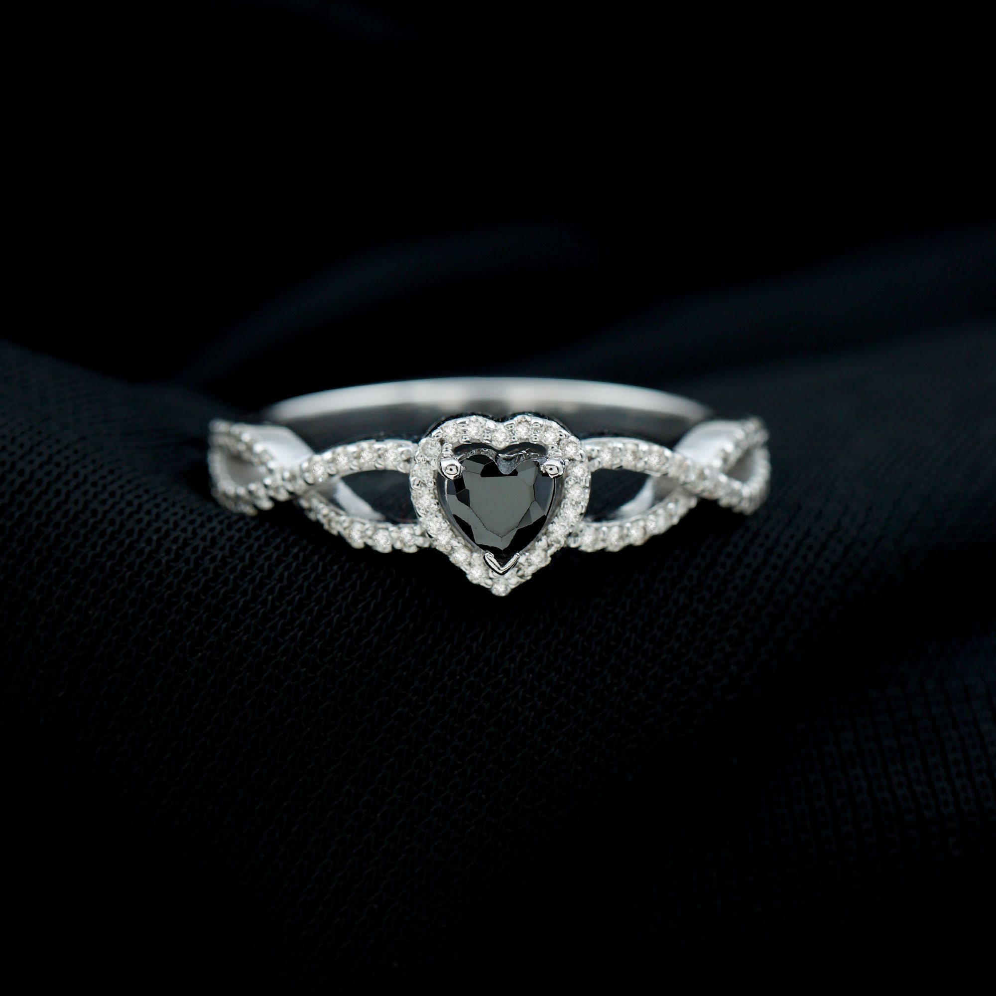 thumbnail video image 2 of Rosec Jewels Lab Grown Black Diamond Heart Engagement Ring - Black and White Diamond Ring - AAAA Quality - with Jewelry Box, 14K White Gold, US 13.00, 2 of 7