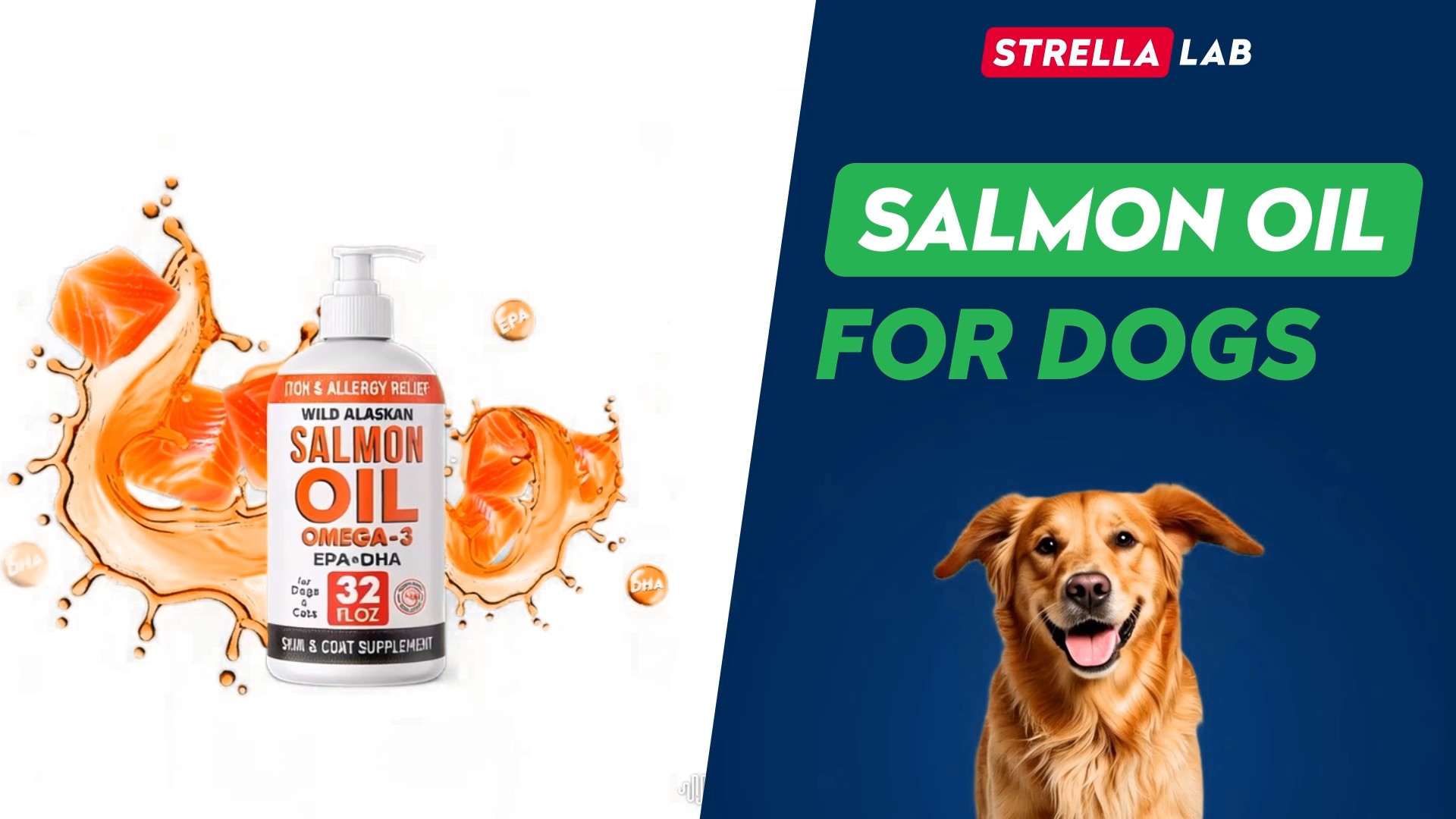 thumbnail video image 2 of StrellaLab 32 OZ Salmon Oil for Dogs - Omega 3 Fish Oil for Dogs & Cats, Itch & Allergy Relief, Wild Alaskan Salmon Oil Dogs Skin & Coat, Dog Fish Oil Liquid,Shedding Support EPA&DHA Fatty Acids, 2 of 7