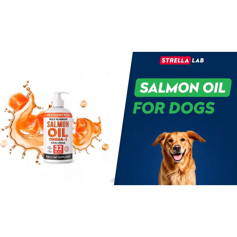 Free Shipping! StrellaLab 32 OZ Salmon Oil for Dogs Cats Omega