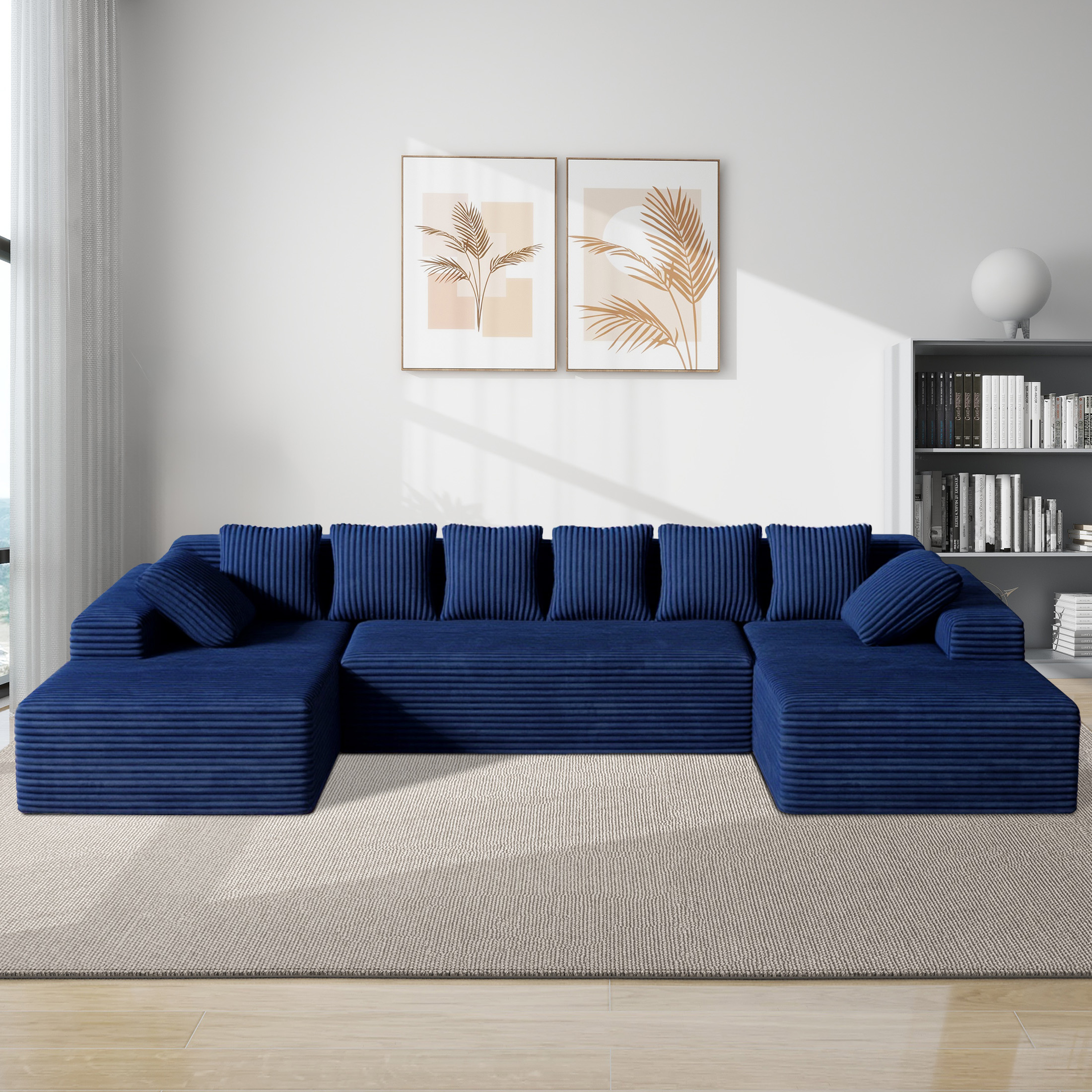 thumbnail video image 2 of Hawsaiy 131" Oversized U-Shaped Modular Sectional Sofa with Chaise Lounge, Deep Seat Corduroy Cloud Couch for Living Room or Bedroom, No Assembly Required, Beige, 2 of 10