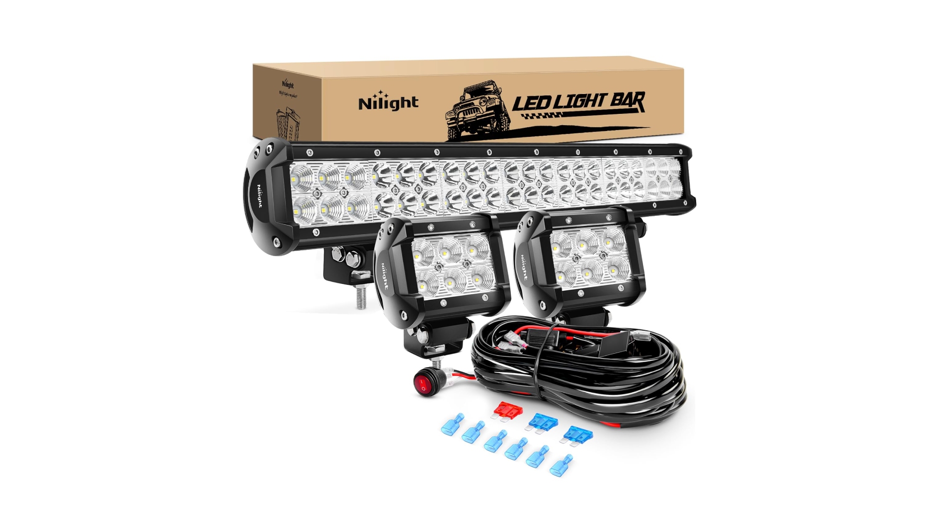 thumbnail video image 2 of Nilight 20 Inch 126W LED Spot Flood Combo Light Bar fits ford Jeep Toyota GMC 3 Pack, 2 of 11
