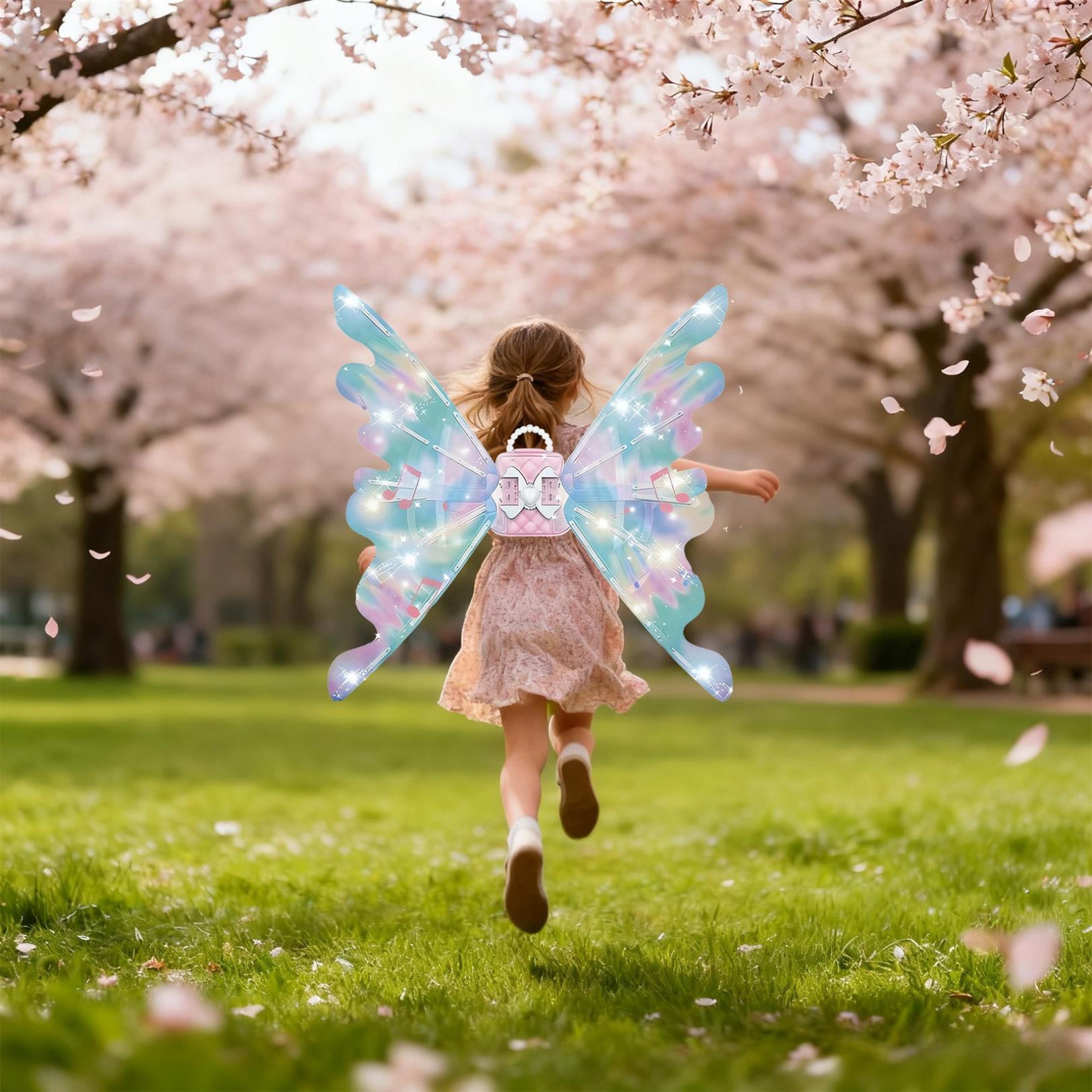 thumbnail video image 2 of LED Butterfly Wings with Music, Electric Light Up Fairy Wing for Kids Pet Costume, Pink, 2 of 7