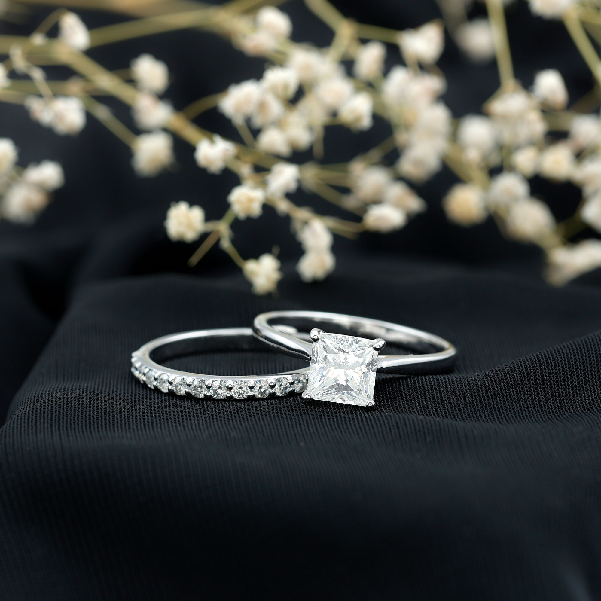 thumbnail video image 2 of Rosec Jewels Womens Wedding Ring Set of 2 with Certified Moissanite, D-VS1 Quality, 10K White Gold, US 10.00, 10K White Gold, US 8.50, 2 of 8