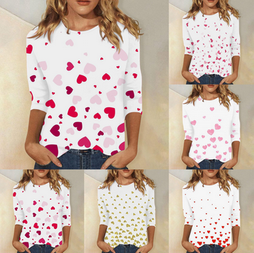 thumbnail video image 2 of hcuribad Valentine's Shirts for Women Womens Shirts t Shirts for Women Women's Long Sleeved Round Neck Valentine's Day Red Heart Printed Top Hot Pink L, 2 of 5