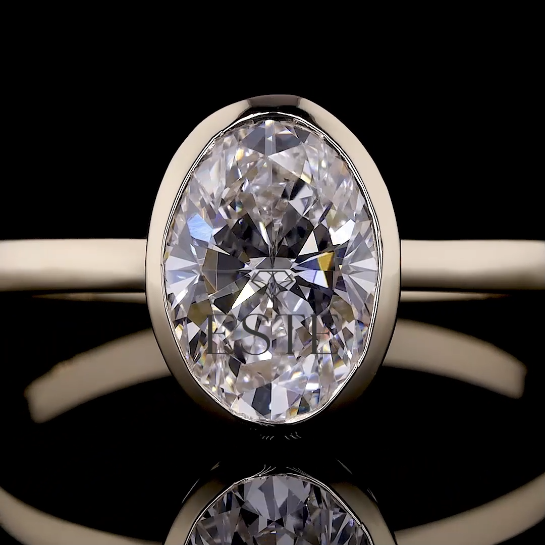 thumbnail video image 2 of ESTE ORIGIN 2.0CT Oval Lab-Grown Diamond Solitaire Engagement Ring with Bezel Setting in 18K Yellow Gold for Women, available in US 7., 2 of 10