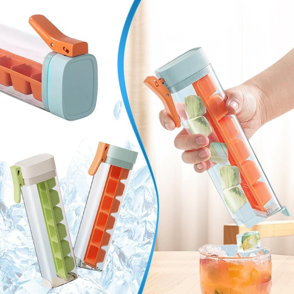 thumbnail video image 2 of One-Press Ice Cube Tray with Handle, Single-Handed Operation Ice Mold for Drinks, 6-Grid Space-Saving Ice Maker, Hygienic Hands-Free Ice Dispenser for Freezer, 2 of 11