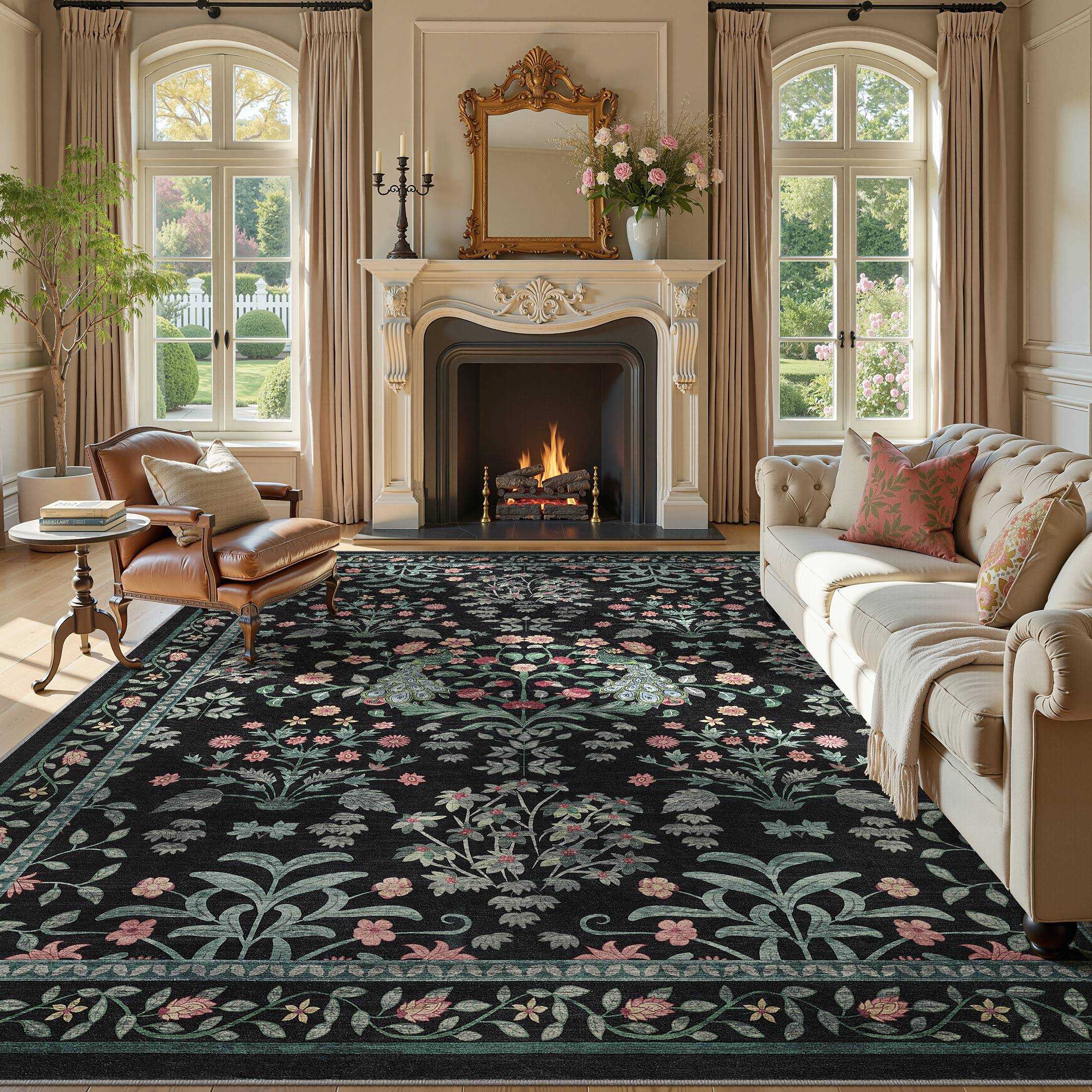 thumbnail video image 2 of Micgeek Boho 6x9 Area Rugs for Living Room, Floral Non-Slip Washable Rug for Bedroom Home Decor Carpet, Farmhouse Dining Room Office Throw Rugs, Black, 2 of 8