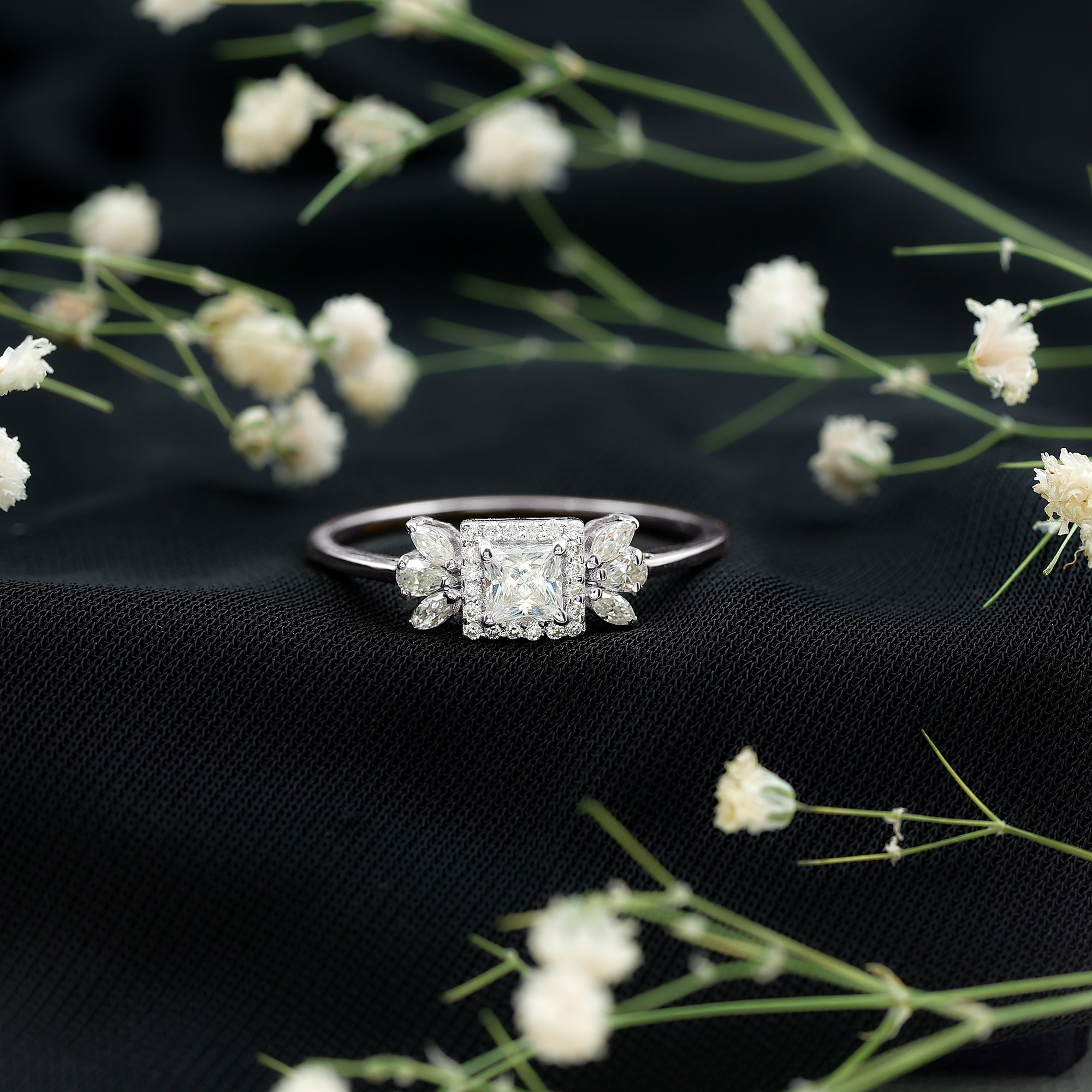 thumbnail video image 2 of Rosec Jewels Moissanite Princess Cut Engagement Ring for Women - Designer Halo Ring - D-VS1 Quality, 18K Yellow Gold, US 9.50, 2 of 8