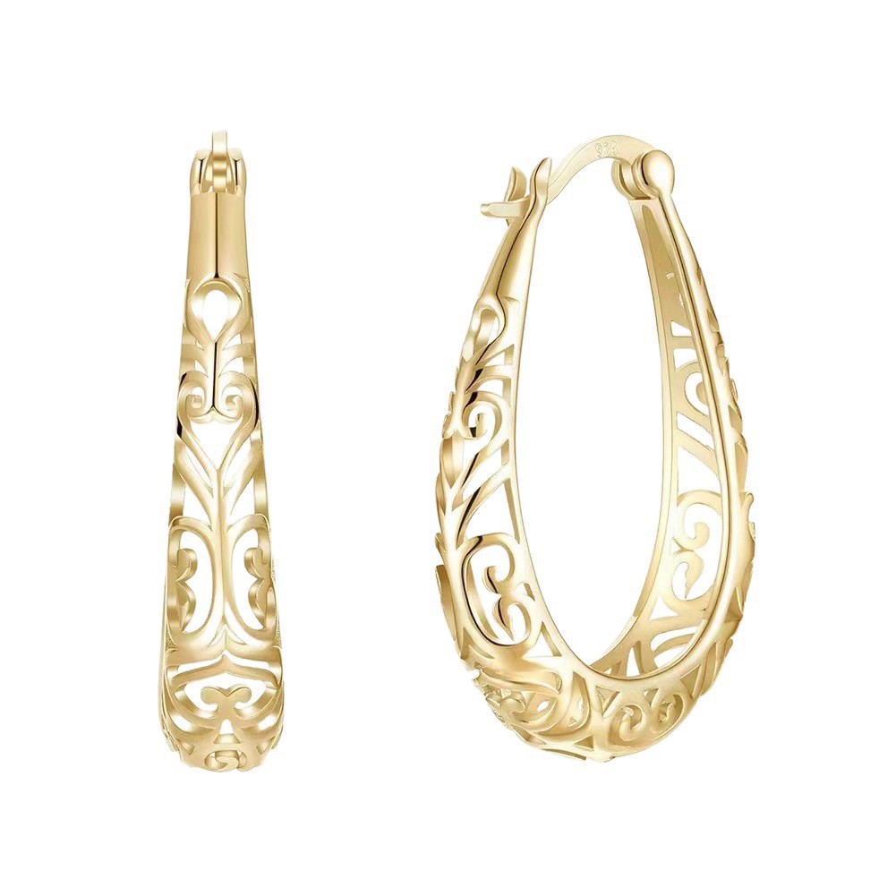 thumbnail video image 2 of top-keivon 18K Gold Plated Filigree Hoop Earrings, 2 of 11