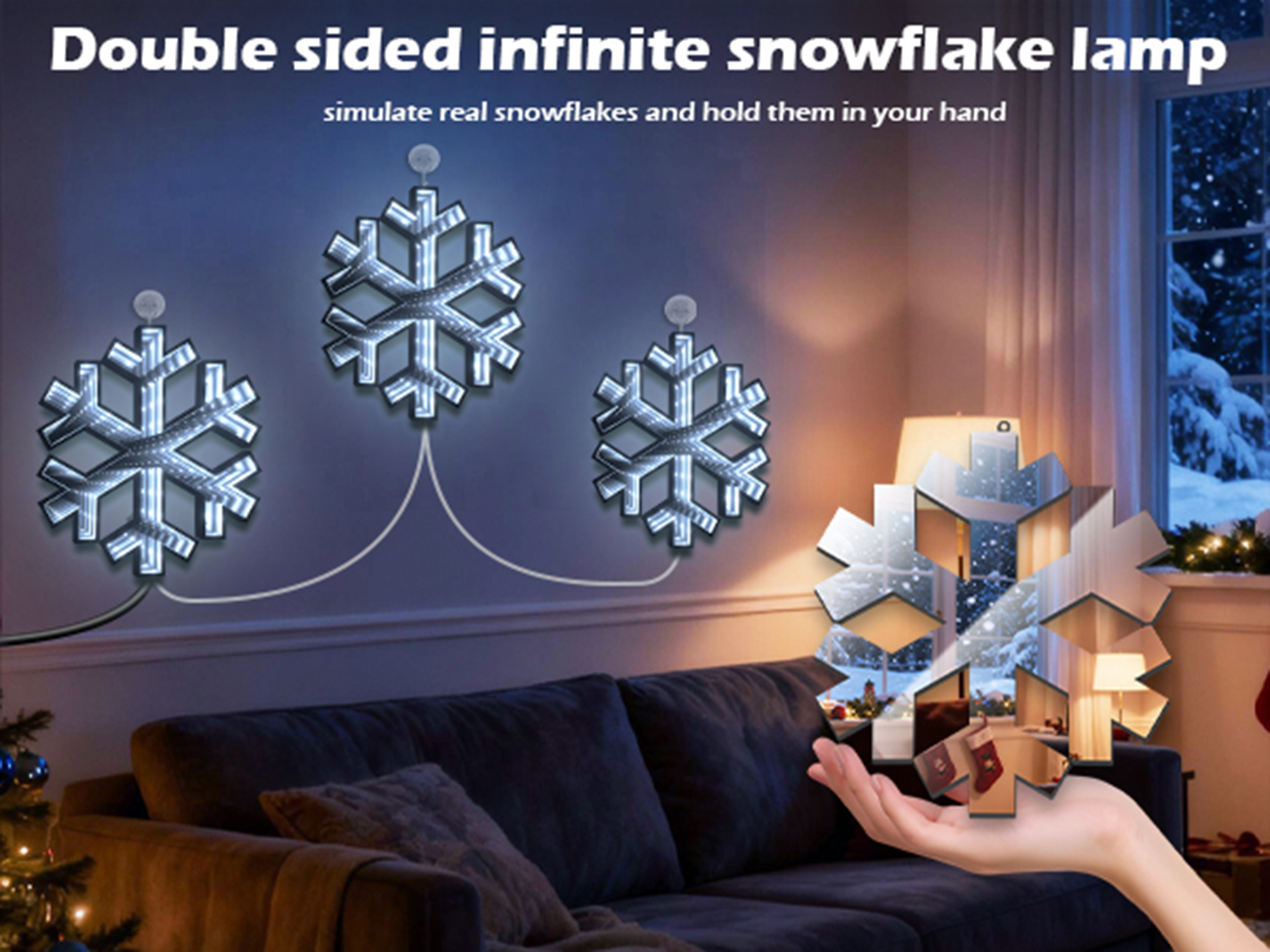 thumbnail video image 2 of Beatineon Christmas Light Up Wall Decor, 3D Infinity Mirror Snowflake LED Lights for Winter Wonderland Bedroom Living Room, 2 of 9