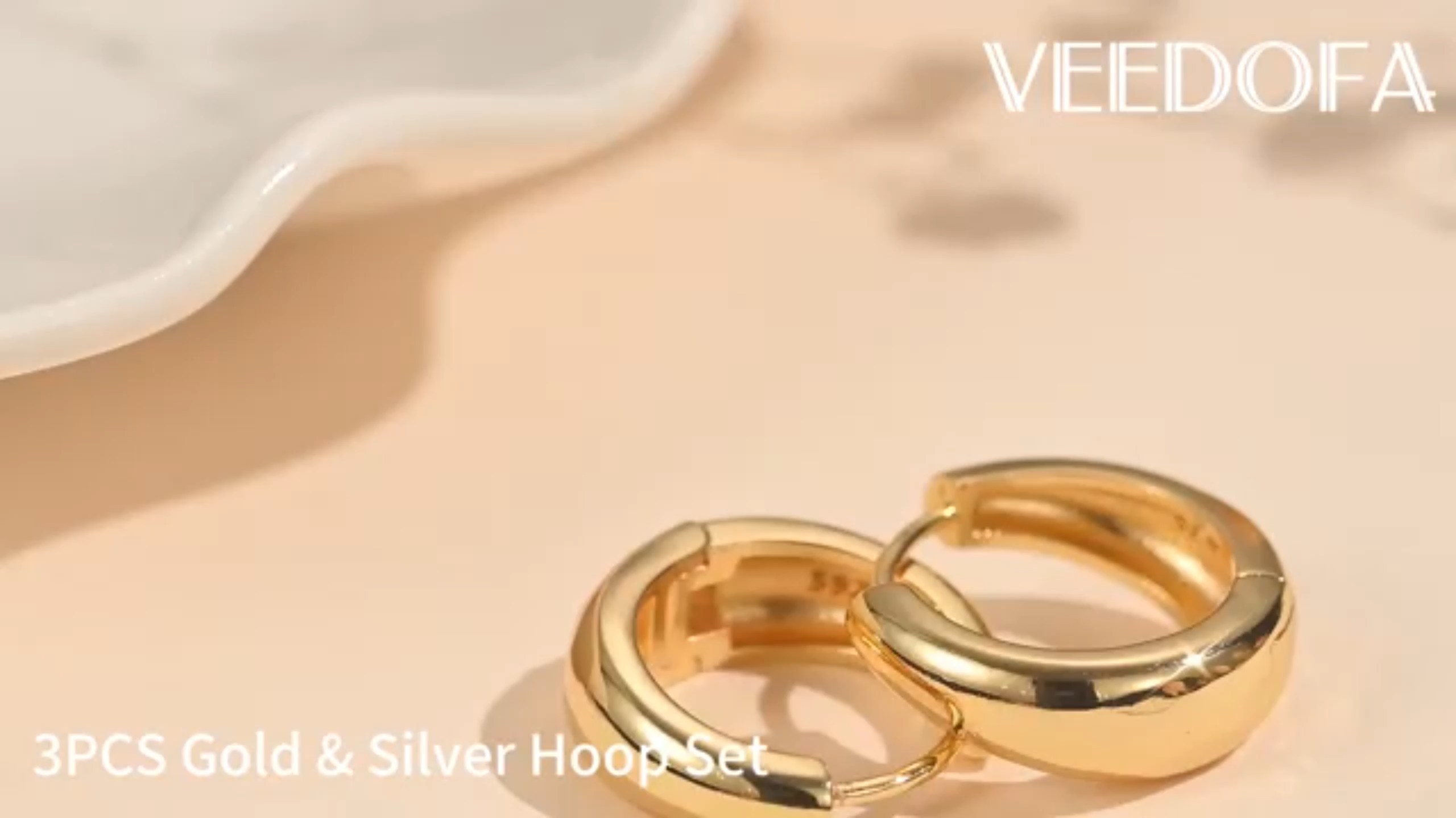 thumbnail video image 2 of VEEDOFA Small Gold Hoop Earrings Set for Women, 14K Gold Plated Sterling Silver Hypoallergenic, Trendy Jewelry Gift, 2 of 7