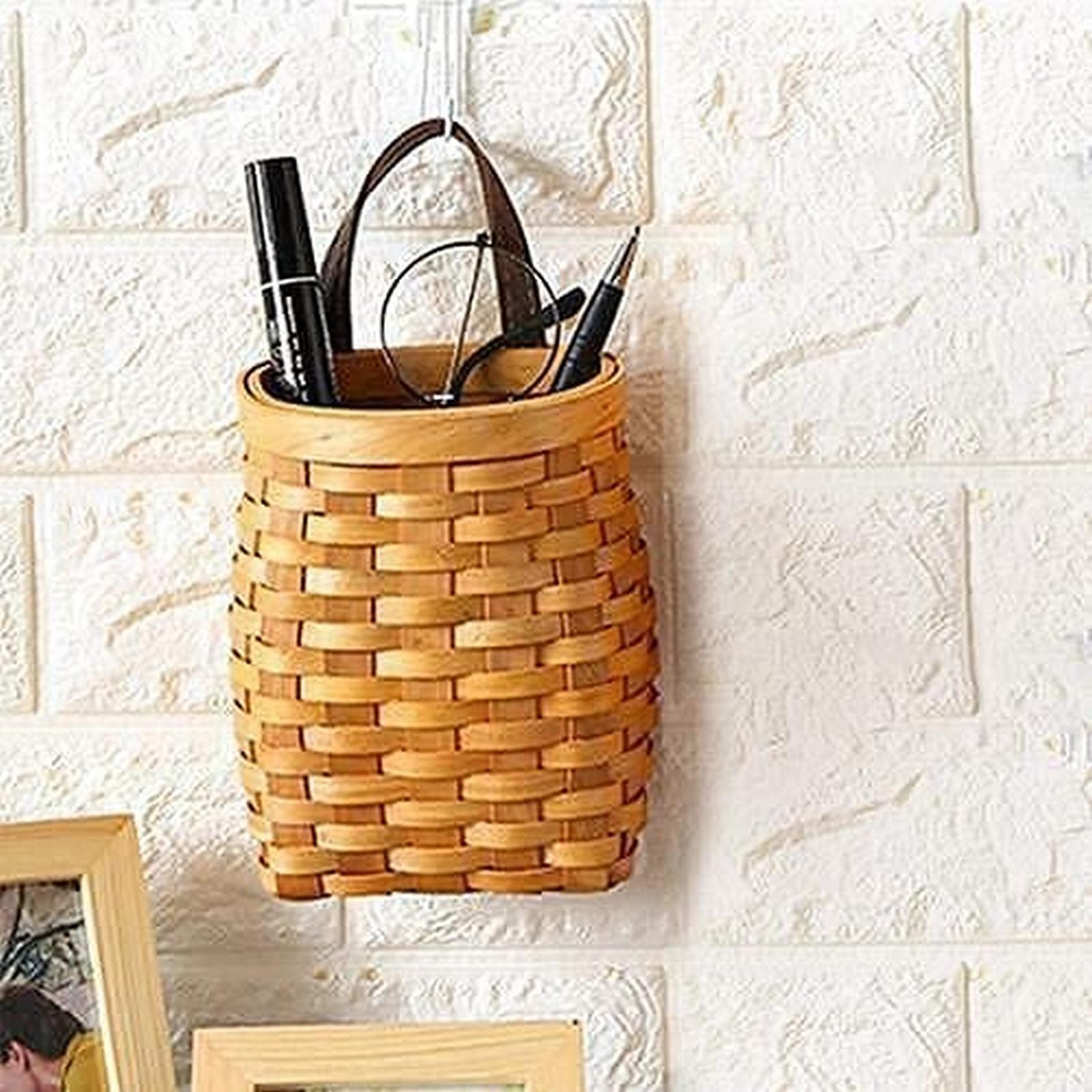 thumbnail video image 2 of Lssam Wicker Basket Hand-Woven Wall Hanging Storage Basket 9 Inch Small Rattan Organizer Box for Kitchen Flower Fruit Vegetable Flat Back Decor, 2 of 10