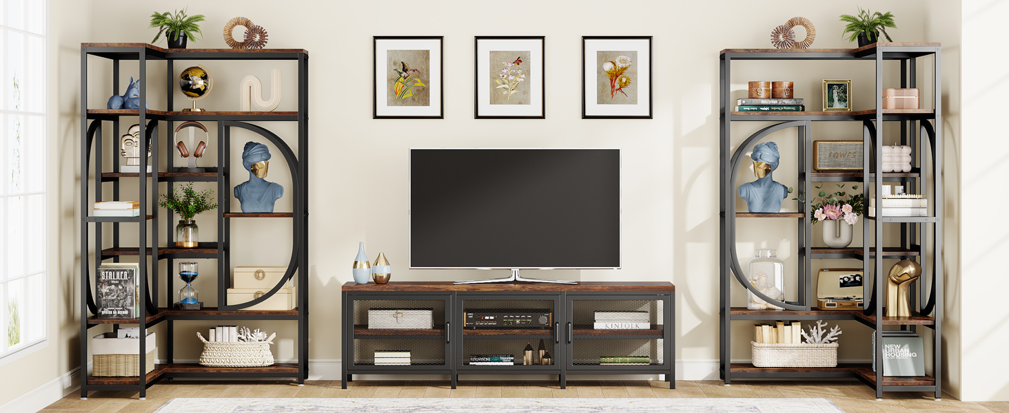 thumbnail video image 2 of Tribesigns 7-Shelf Corner Bookshelf, Large Modern Corner Bookcase, Tall Corner Shelf Stand with Storage, L-Shaped Display Rack with Metal Frame for Living Room Home Office (Rustic Brown), 2 of 8