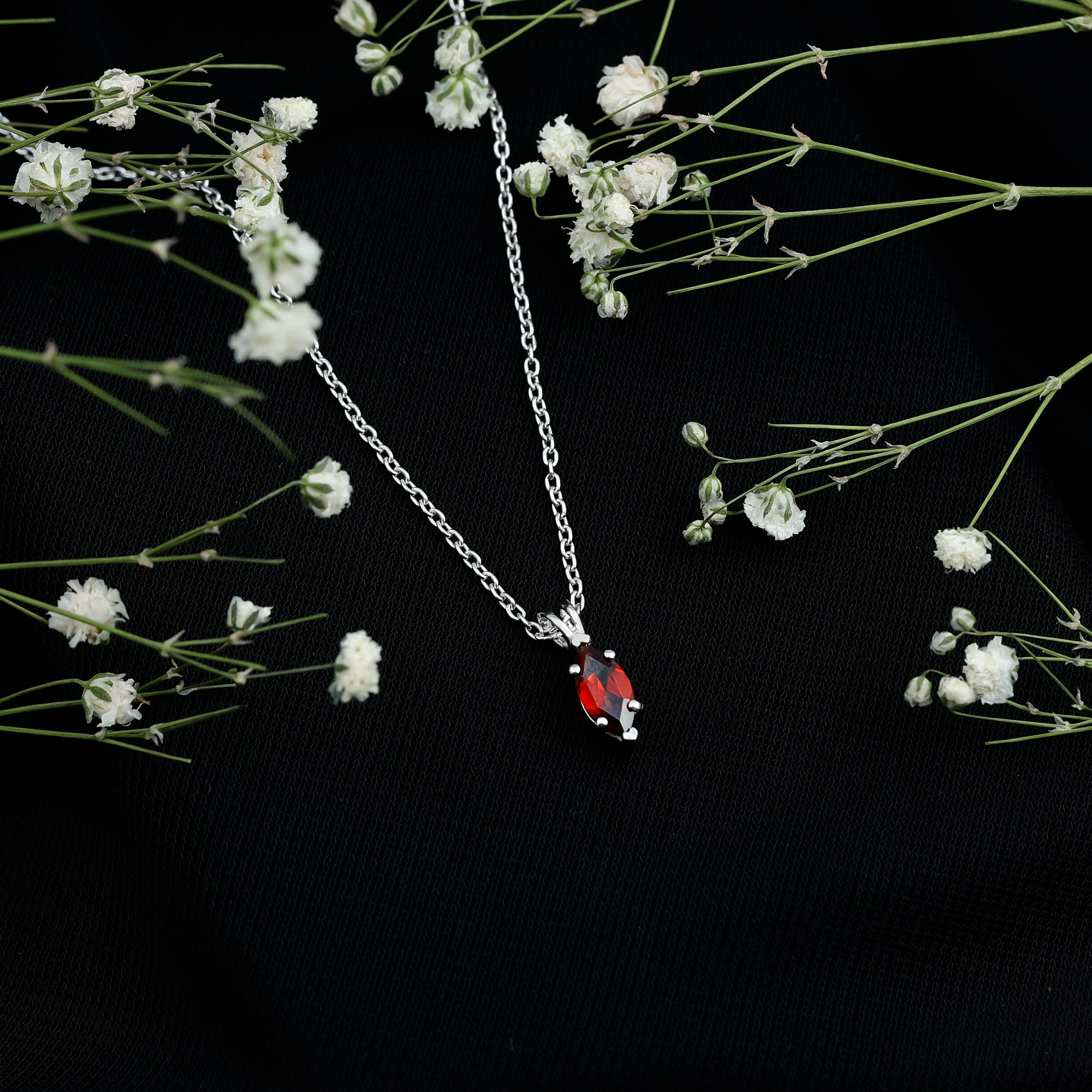 thumbnail video image 2 of Rosec Jewels Marquise Cut Garnet Solitaire Pendant for Women, Red Gemstone Pendant in Gold (3/4 CT, 4x8 mm, AAA Quality), 18K White Gold, 2 of 8