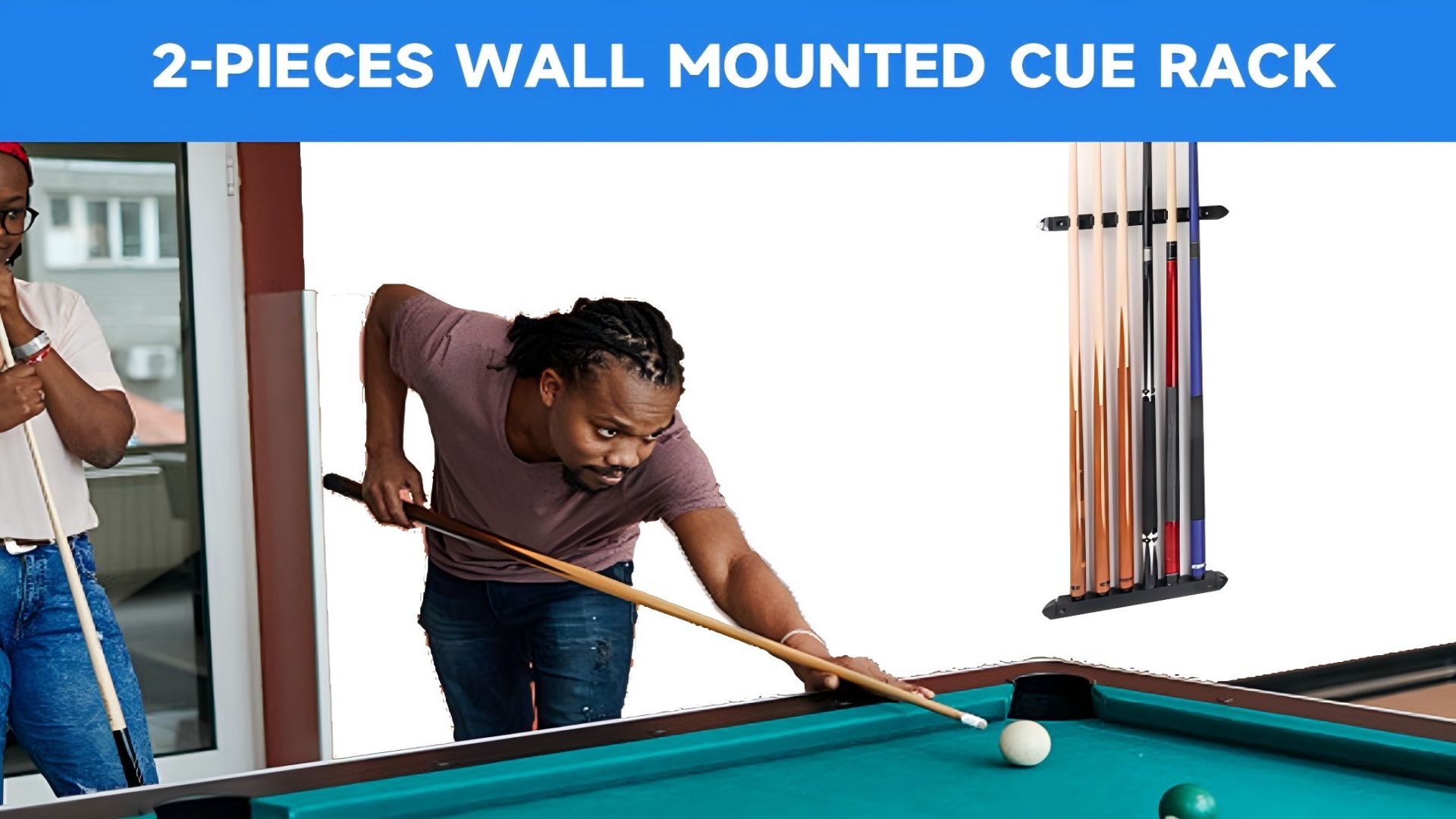 thumbnail video image 2 of GSE Games & Sports Expert 6/8/12 Wall Mounted Billiard Cue Rack. Pool Cue Stick Rack with Screw Fitting for Game Room, Home, Bar - 8 Cue Black, 2 of 8