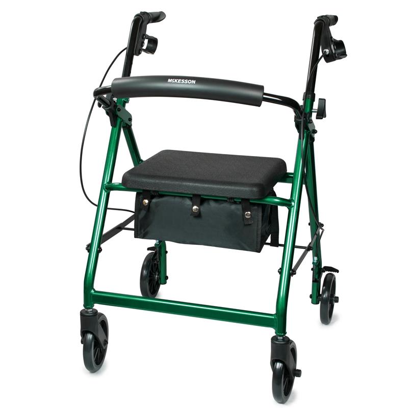 thumbnail video image 2 of McKesson Rollator Walker with Seat - Lightweight, Aluminum Walker with Wheels, 1 Ct, 2 of 12