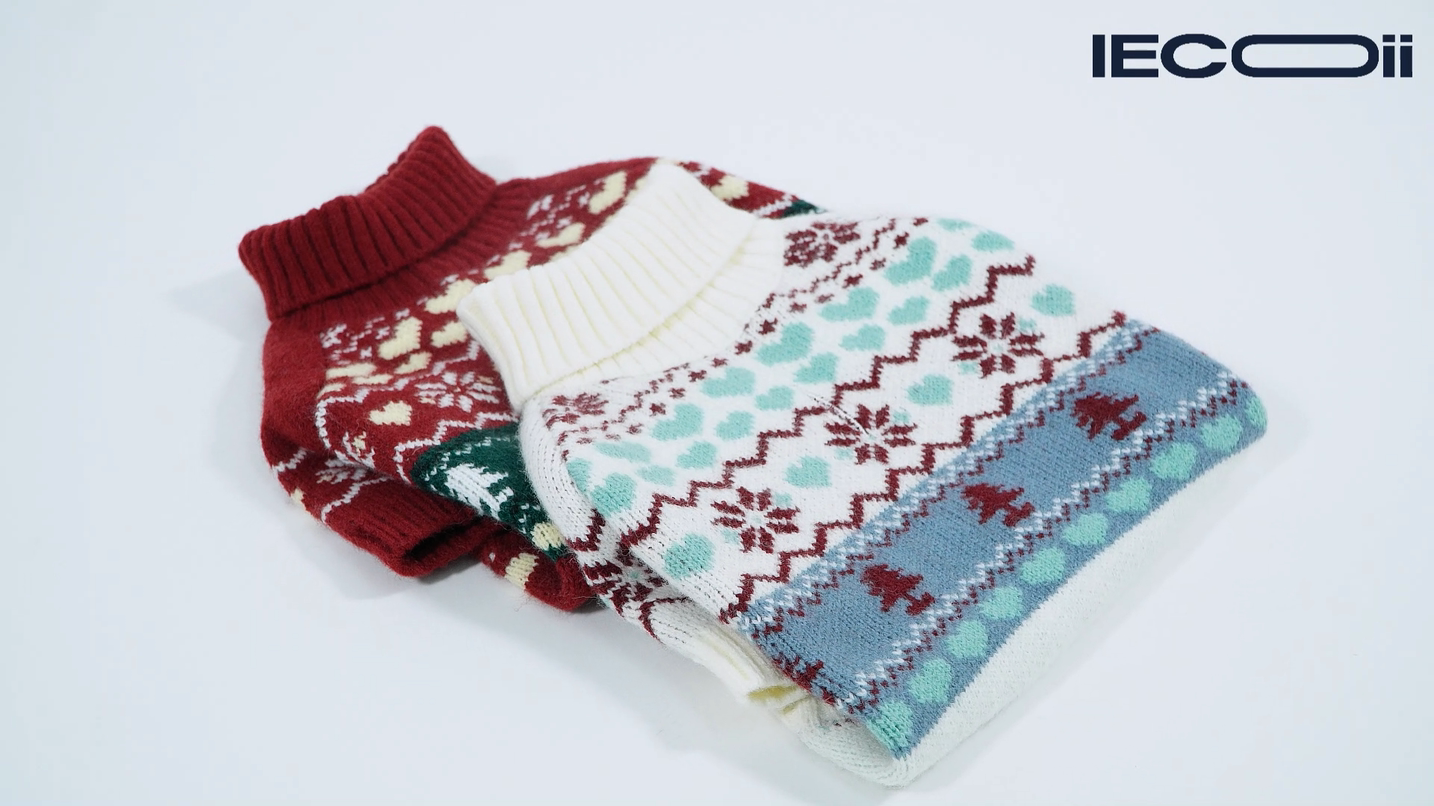 thumbnail video image 2 of IECOii Dog Sweater Christmas Warm Dog Sweaters for Medium Dogs Thick Knitted Turtleneck Dog Winter Vest,Red,L, 2 of 9