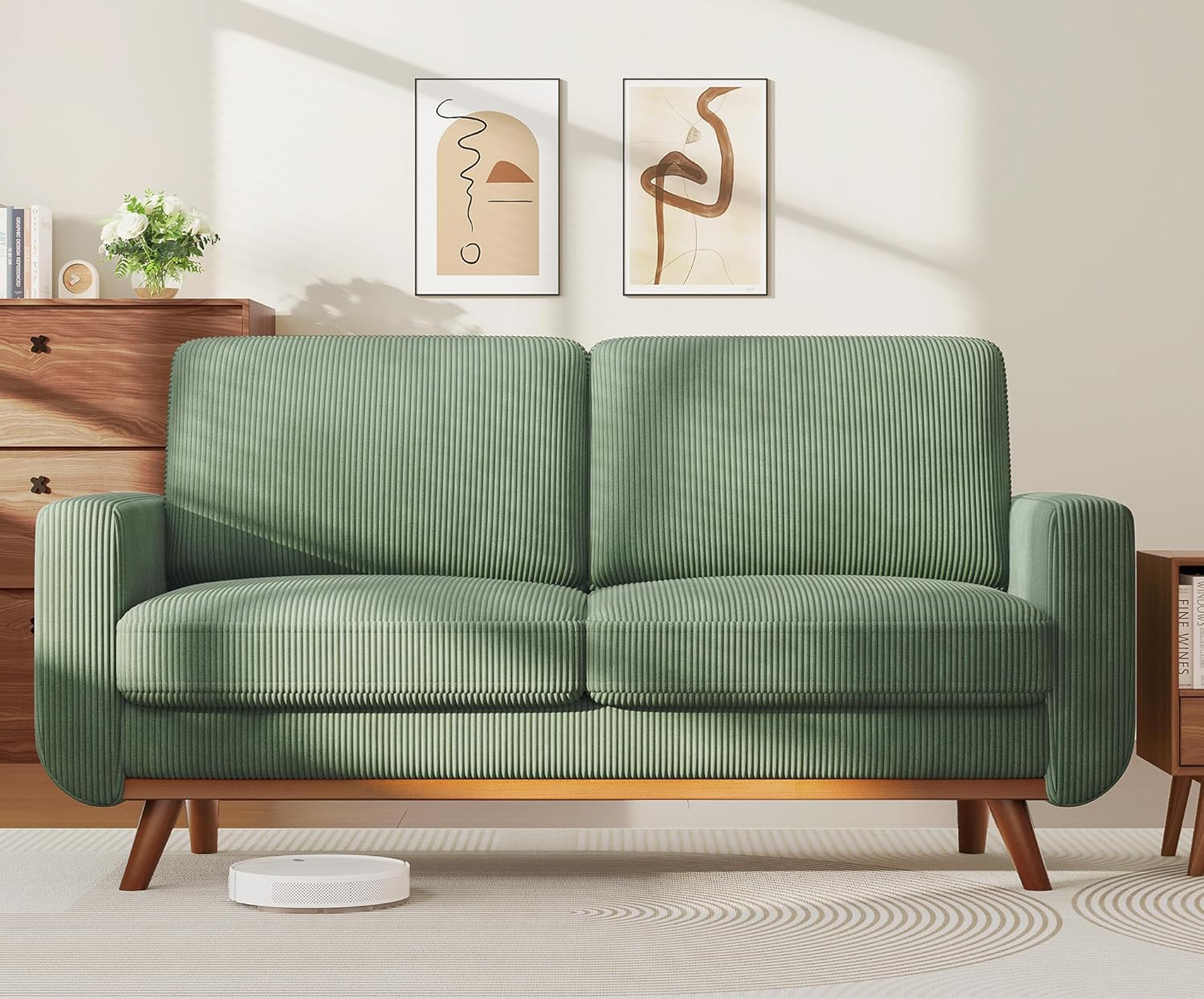 Neche 68" Corduroy Sofa for Living Room, 2 Seater Modern Couch for Small Space Office, Comfy Loveseat in a Box, Green