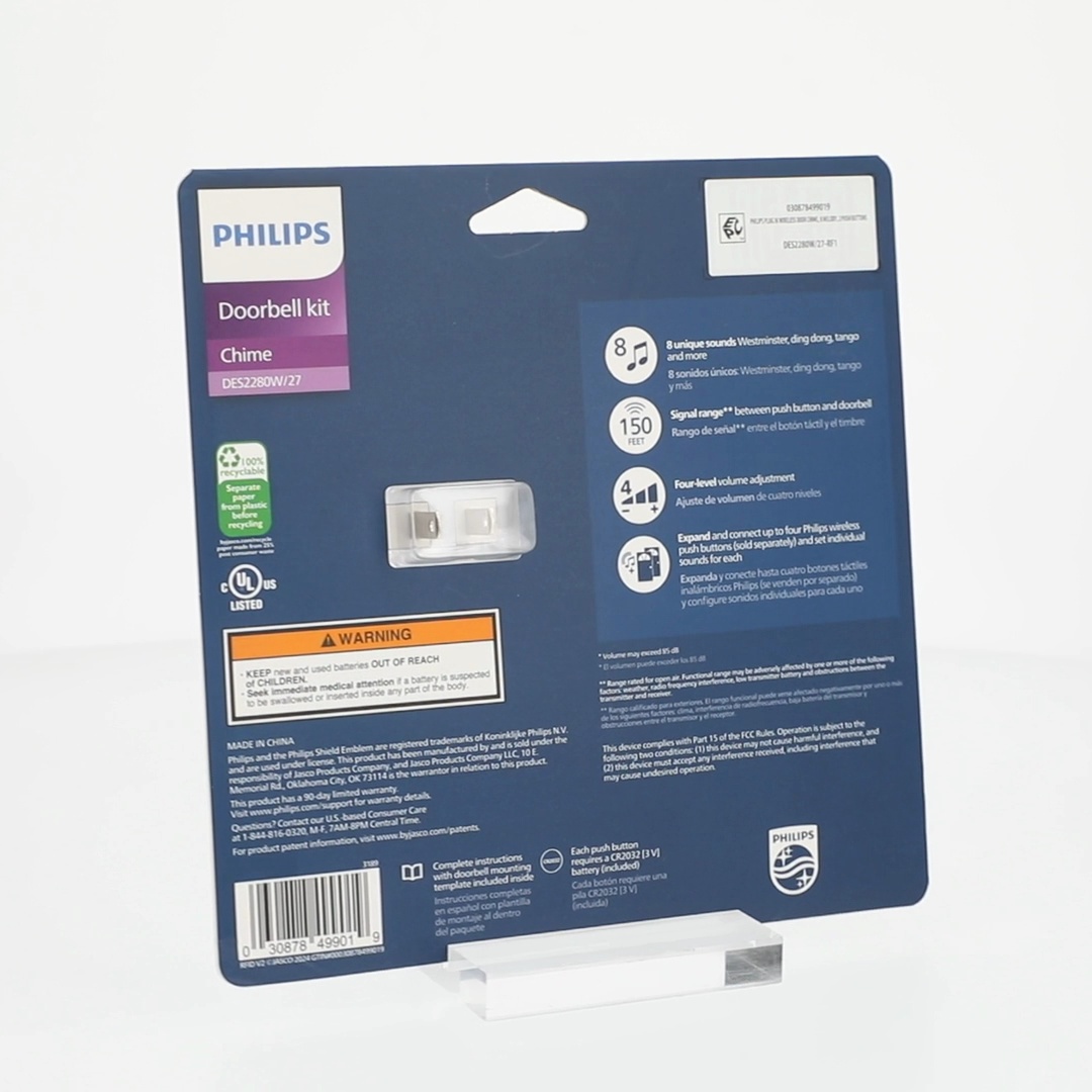 Philips Plug-in 8-Melody Doorbell Kit, 7.3in, White, 2-Push