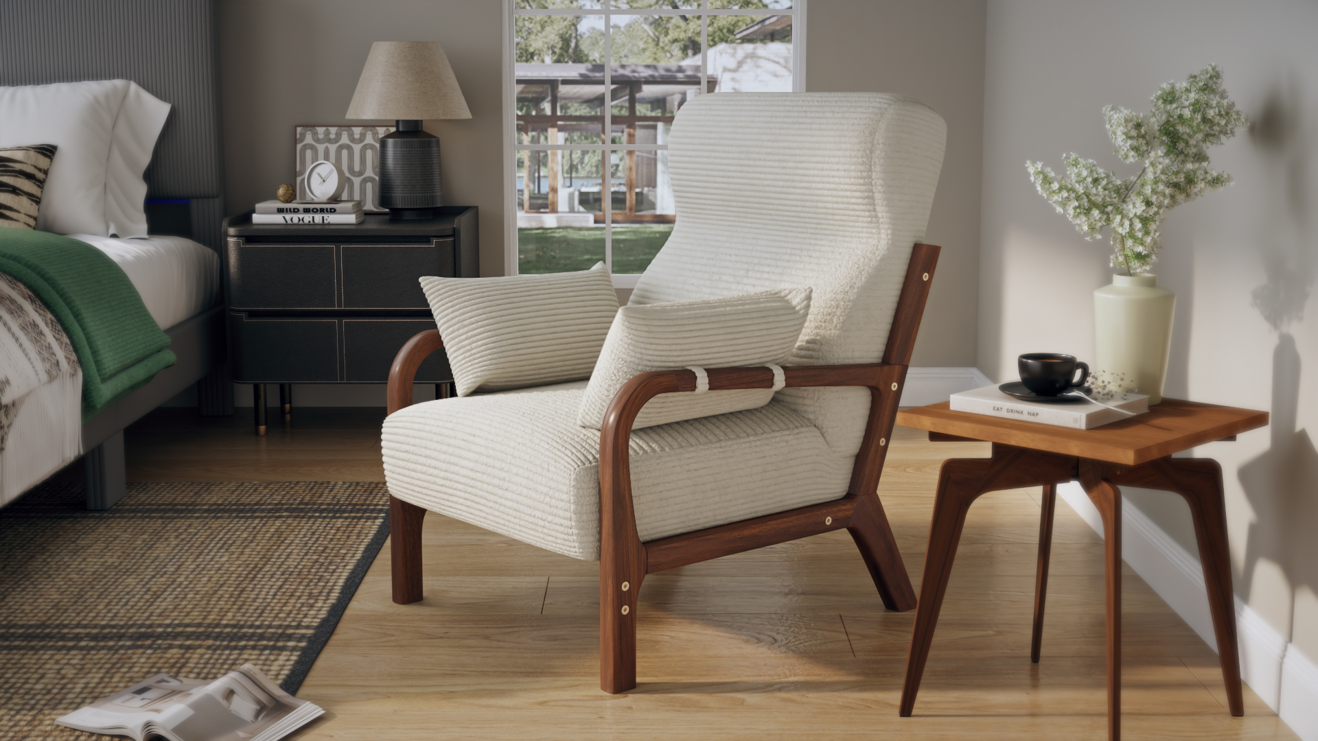 Bestier Mid-Century Modern Accent Chair with Solid Wood Frame & Pillows, 37" Upholstered Reading Lounge Chair for Living Room, Bedroom, Brown PU Leather