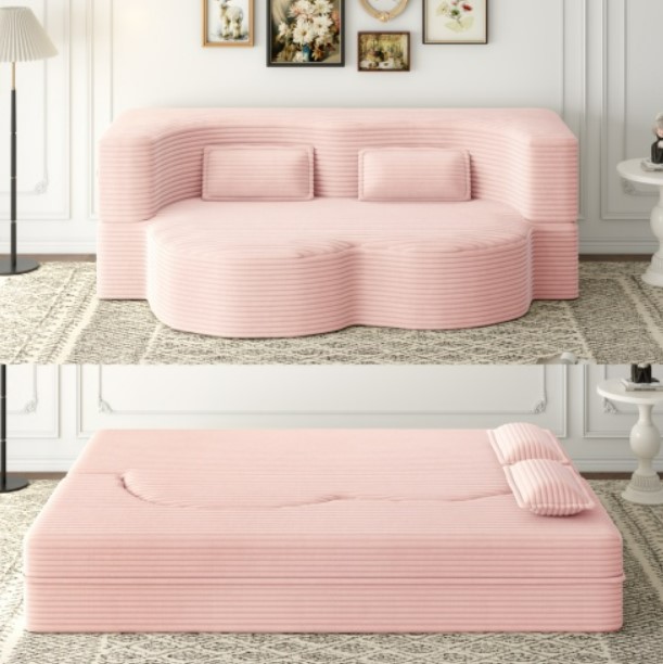 thumbnail video image 2 of Eyisean 78"Convertible Floor Sleeper Sofa Bed, Modern 2 in 1 Full Size Foldable Mattress with 2 Pillows, Corduroy Boneless Couch with Deep Seat for Living Room, No Assembly Required, 2 of 10