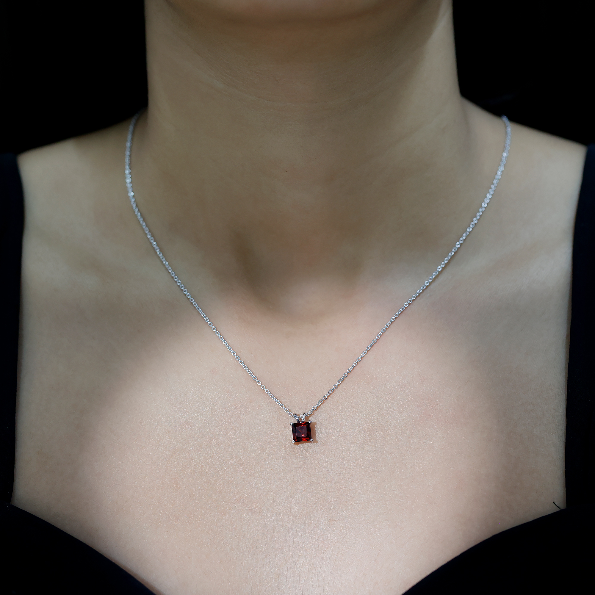thumbnail video image 2 of Rosec jewels Garnet Solitaire Pendant Necklace for Women, January Birthstone Pendant (6 mm Princess Cut Garnet, AAA Quality), 10K Yellow Gold, 2 of 8