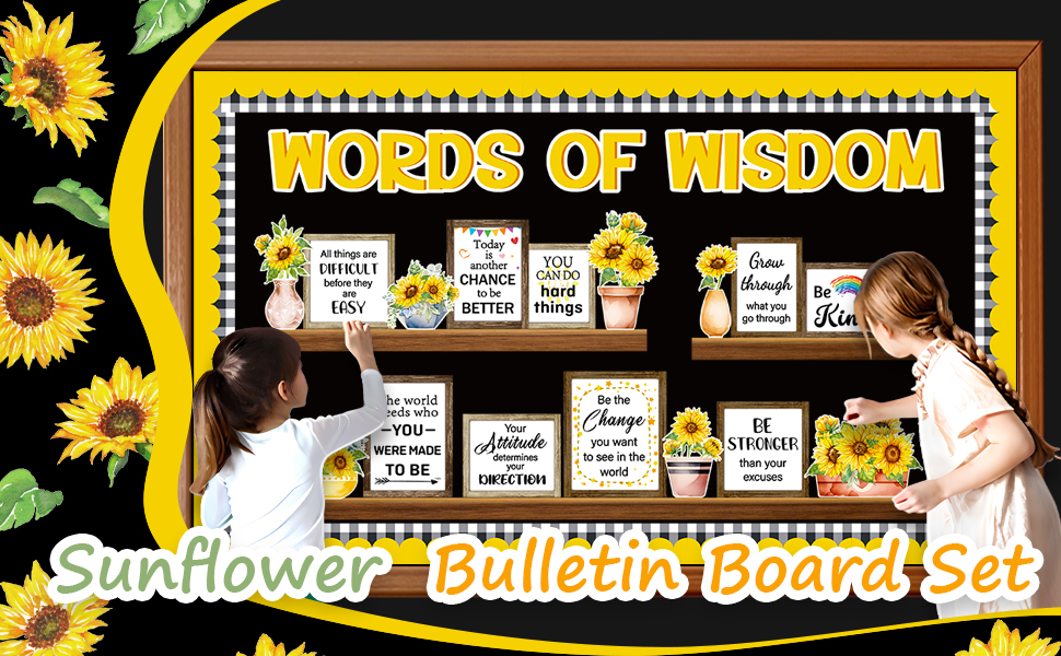 thumbnail video image 2 of Sunflower Bulletin Board Decorations Motivational Library Bulletin Board Set Sunflower Classroom Decor for Back to School Decorations Classroom Must Haves Home School Wall Decorations, 2 of 8