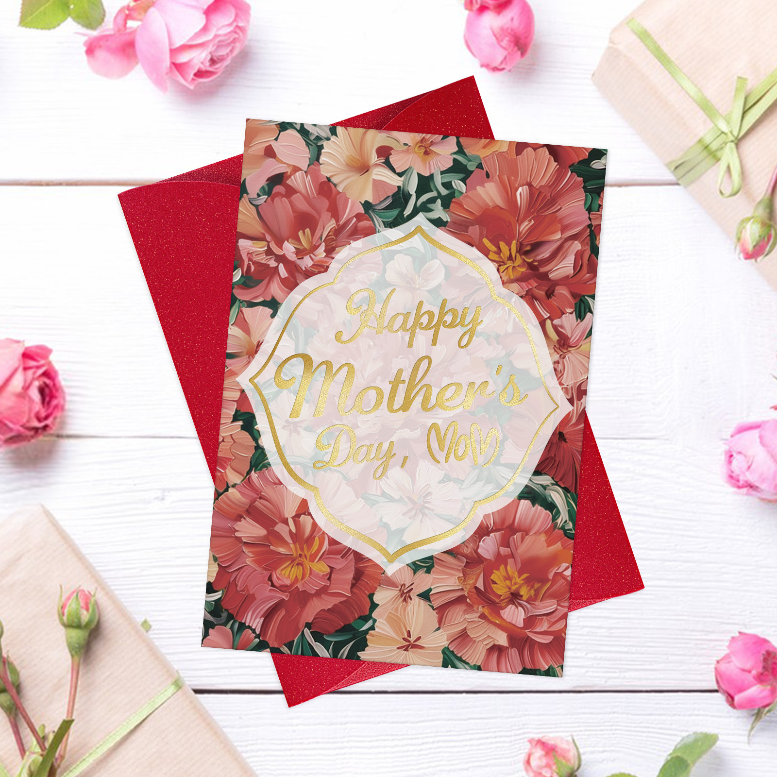 thumbnail video image 2 of WaaHome Mother's Day Flower Card - 5.5"x8" Mother's Day Gift Card with Envelope & Golden Foil & Floral Design Elegant Present for Mom from Son Daughter, 2 of 8