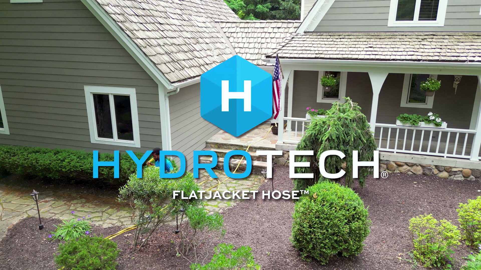 thumbnail video image 2 of HydroTech FlatJacket 5/8" x 25ft Flexible Garden Hose– Kink-Free, Lightweight, Burst-Proof, 2 of 14